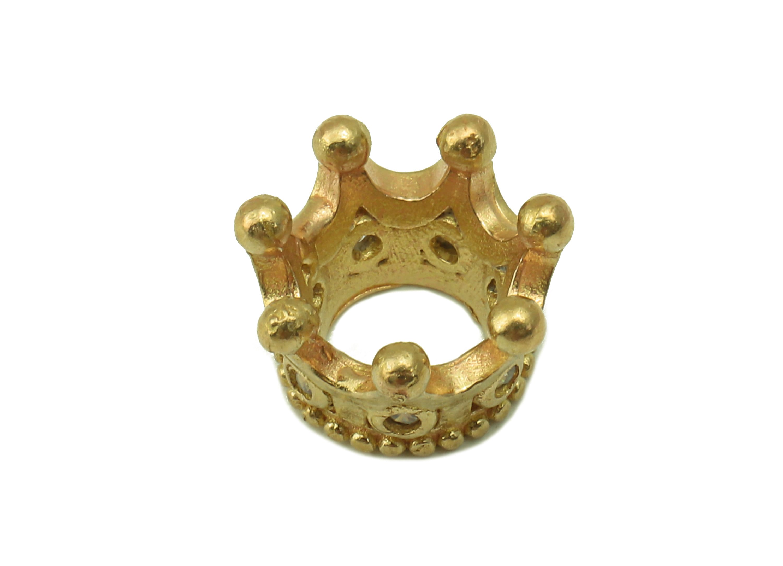 Brass Crown Bead - Raw Brass Cubic Zirconia Hollow Pendant - CZ Crown For Necklace Spacer - Jewelry Making - 11.22 x 7.09 x 1.68mm - PP8583 - DOMEDBAZAAR