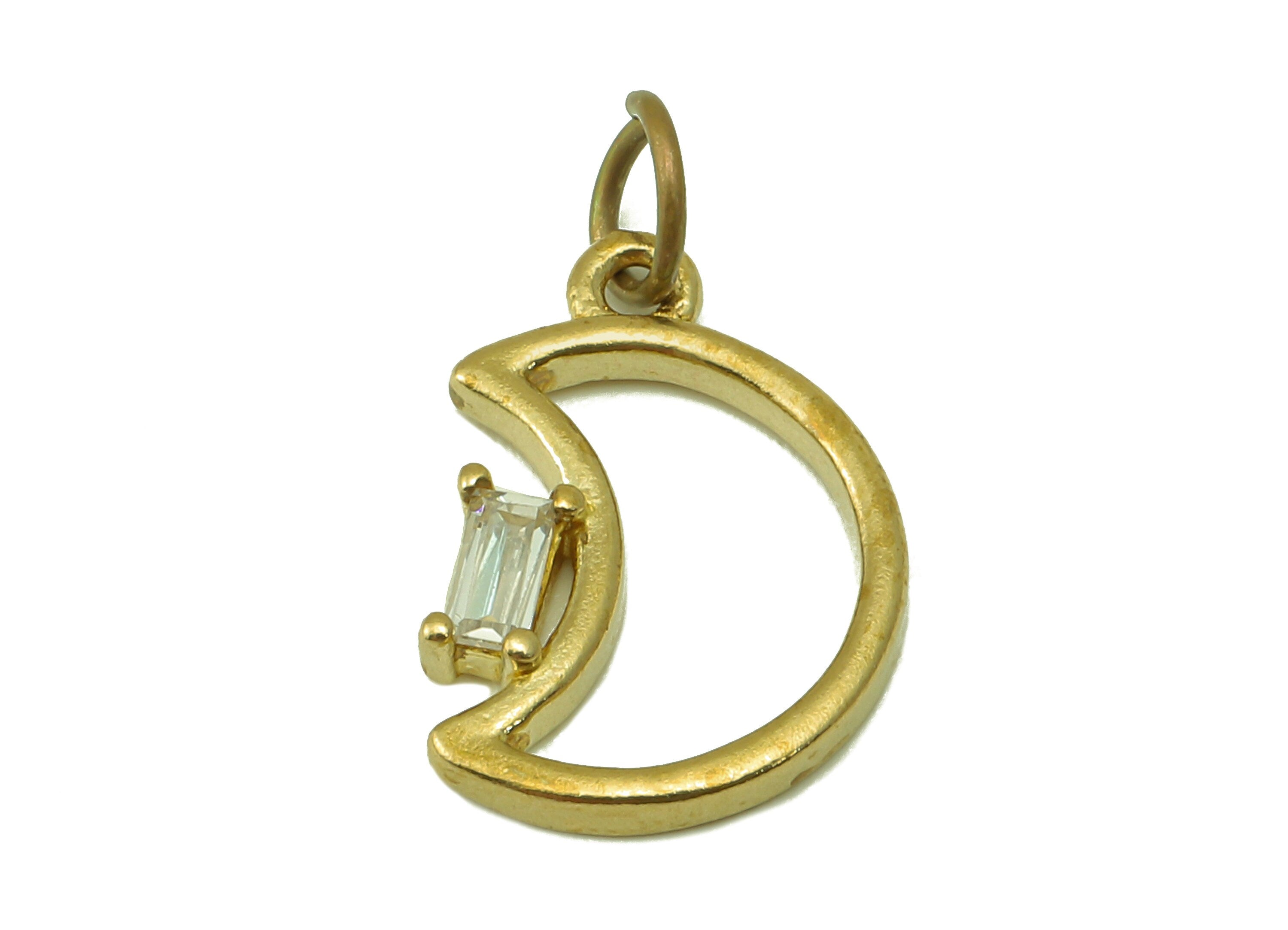 Brass Moon Earring Charms - Raw Brass Crescent Cubic Zirconia With Hoop - CZ Crescent Hollow Pendant - Jewelry Making - 16x12x2.5mm- PP8584 - DOMEDBAZAAR