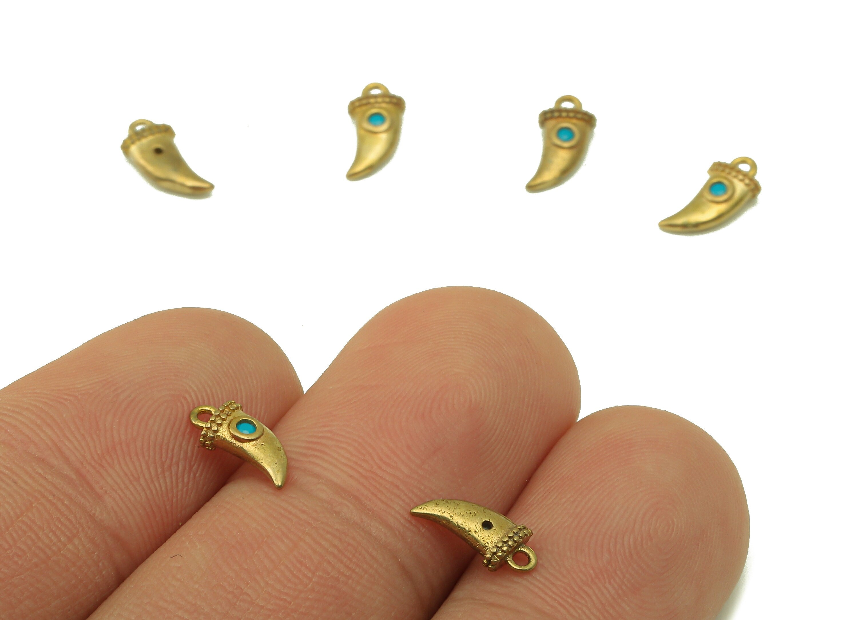 Brass Zircon Horn Earring - Raw Brass Cubic Zircon Horn Pendant - CZ Chili For Necklace - Jewelry Making Supplies - 9.27x 4.56x2.7mm- PP8561 - DOMEDBAZAAR