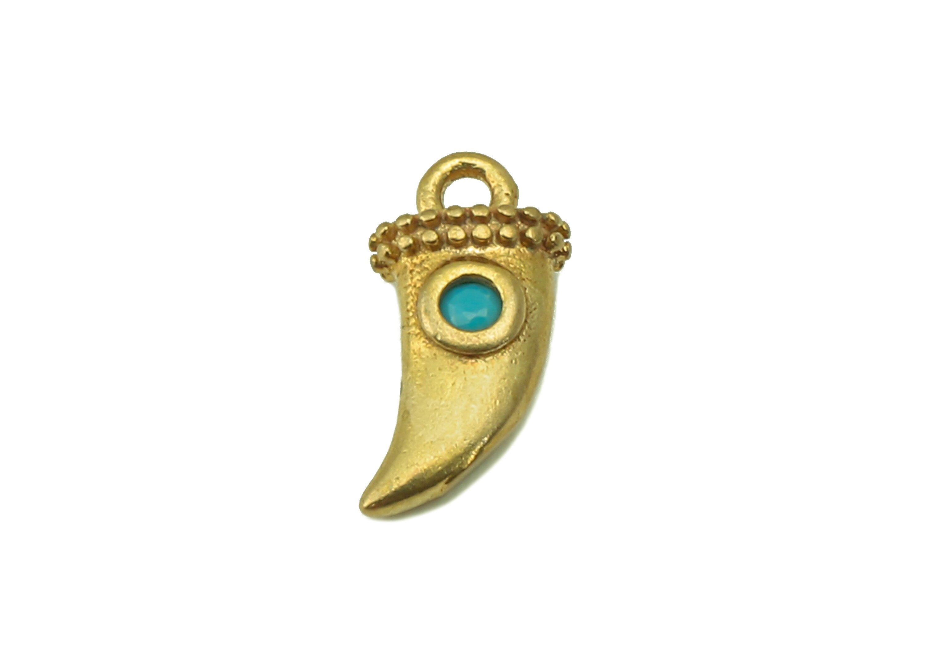 Brass Zircon Horn Earring - Raw Brass Cubic Zircon Horn Pendant - CZ Chili For Necklace - Jewelry Making Supplies - 9.27x 4.56x2.7mm- PP8561 - DOMEDBAZAAR
