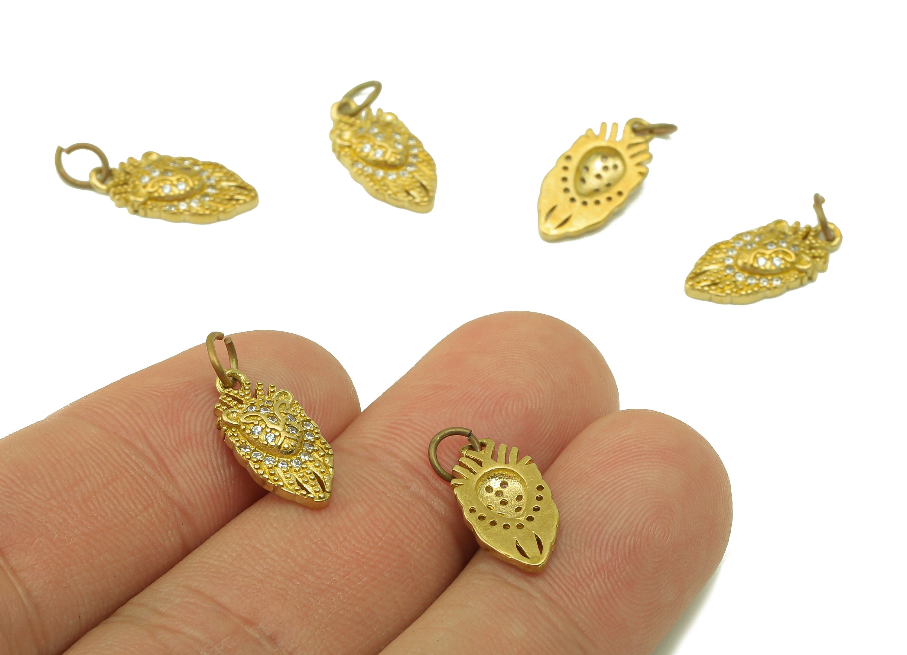 Brass Zircon lion Earring - Raw Brass Cubic Zircon Lion Pendant -CZ Animal For Necklace - Jewelry Making Supplies - 16.1x7.63x2.66mm-PP8589 - DOMEDBAZAAR