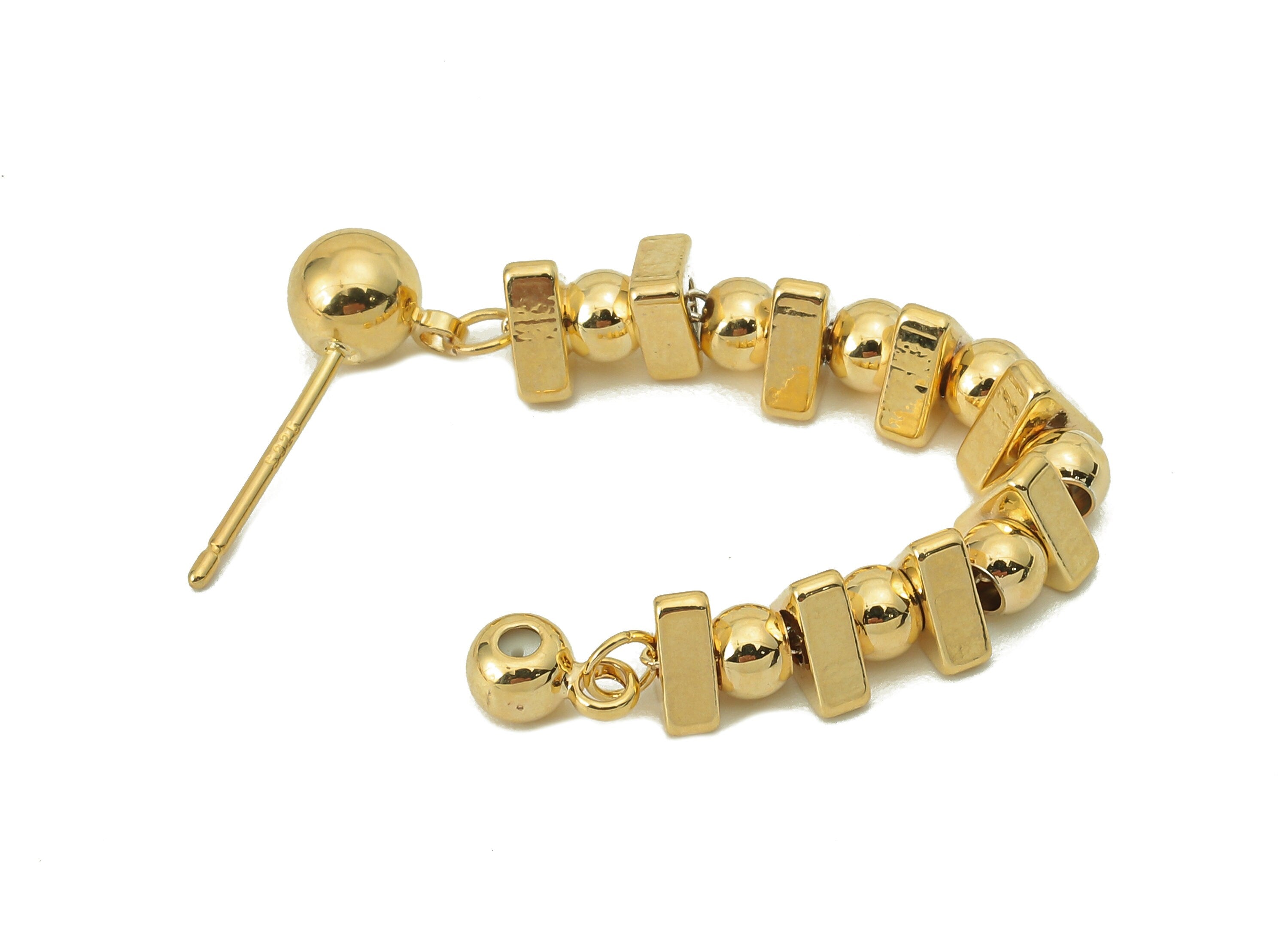 Brass Round beads Earring Post-Brass Triangle Bead Chain Earring Stud - Hanging Beads Earring-18K Real Gold Plating-58.5x5.31x5.03mm-RGP5850 - DOMEDBAZAAR