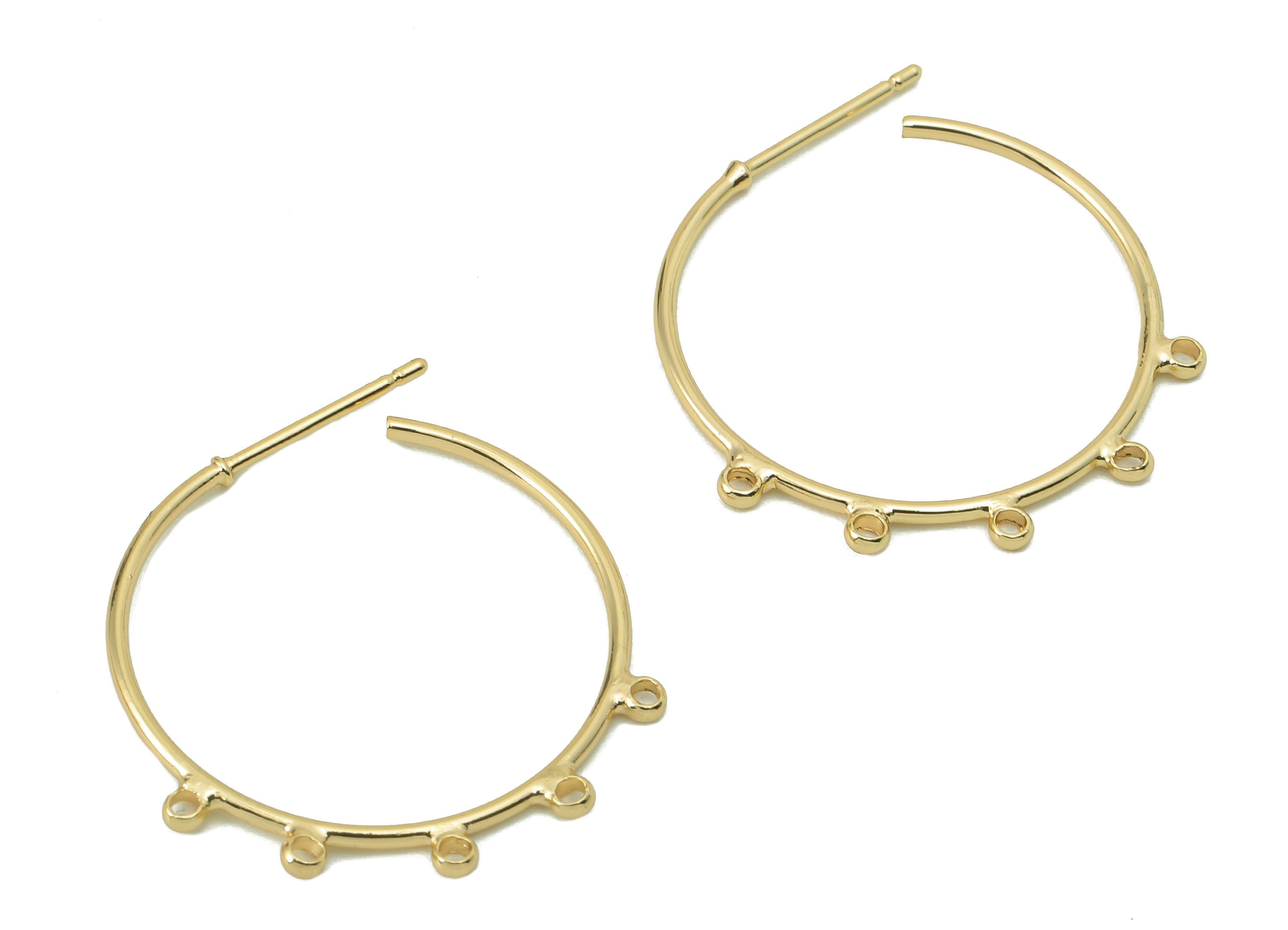 Brass C Hoop Stud Earring - Brass Round Earring Stud and Earring Post With 5 Loop-18K Real Gold Plating -28.42x 24.79x 1.17mm-RGP5857 - DOMEDBAZAAR