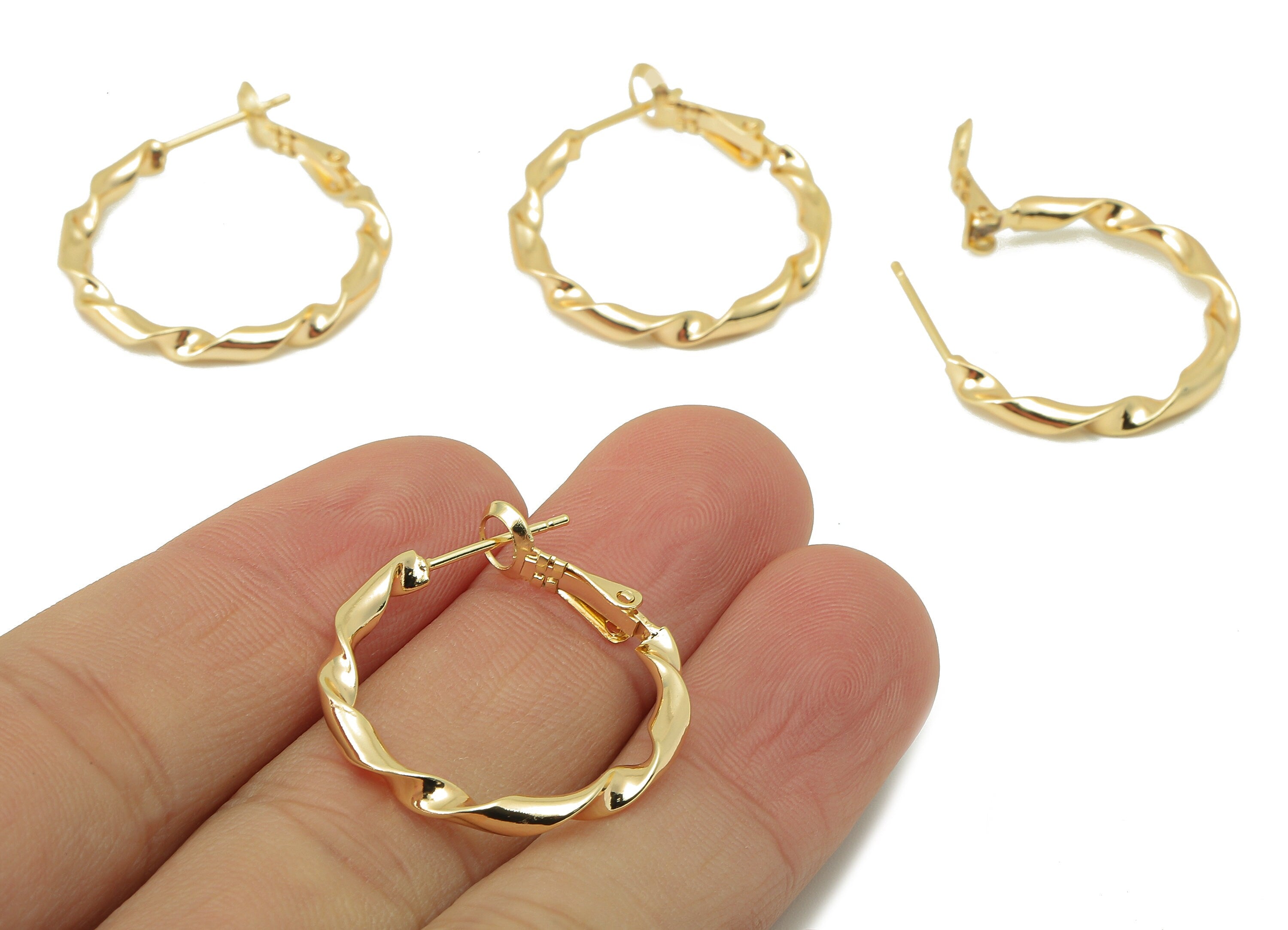 Brass Hoop Earring Clasp- Brass Round Twisted Hoop Earring- Gold Wavy Circle Hoop Earring - 18K Real Gold Plating-29.24x25.62x2.51mm-RGP5858 - DOMEDBAZAAR