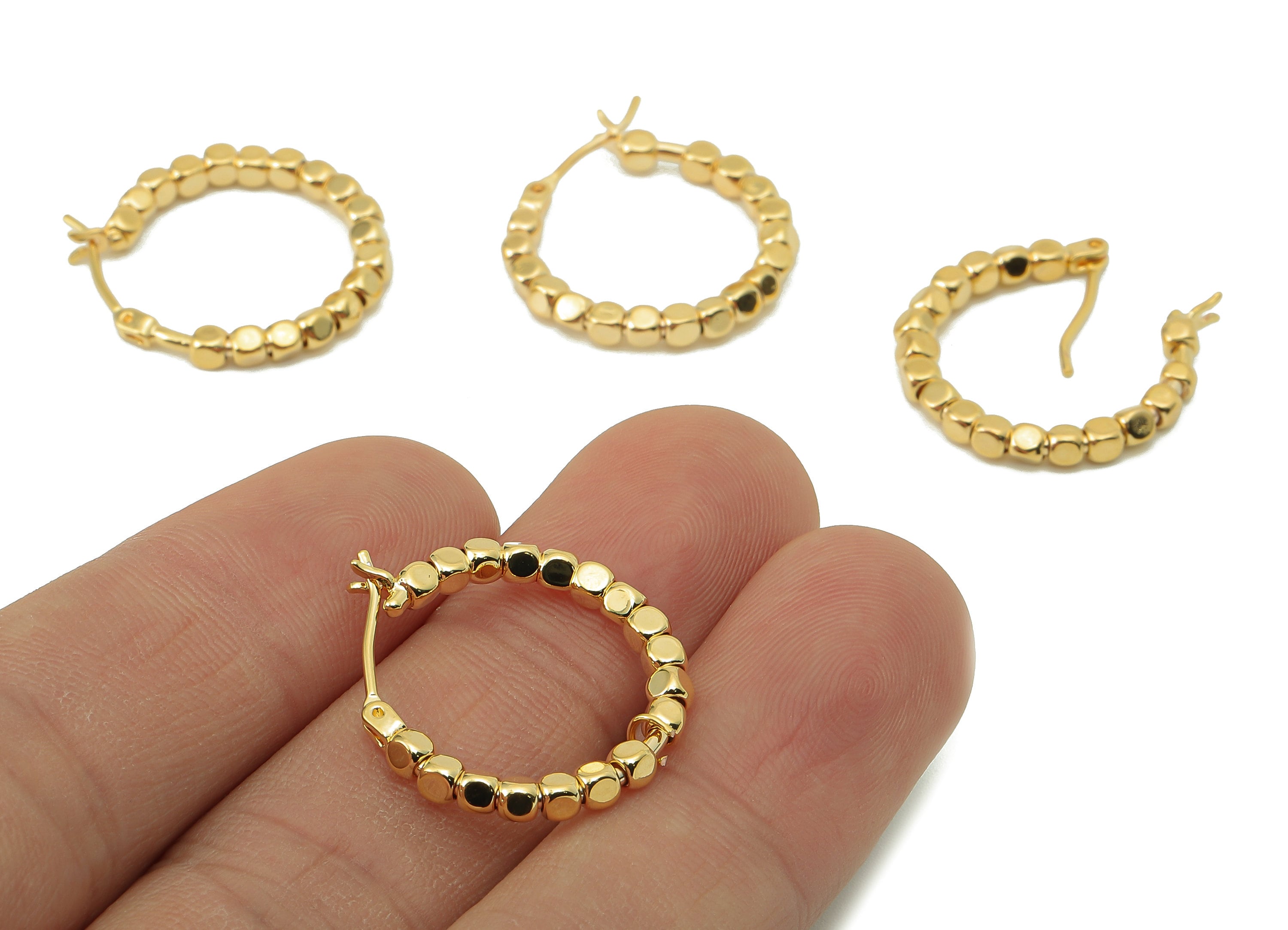 Brass Cube Hoop Earring Clasp - Brass Cube Beaded Earring Hoop - Circle Hoop Clasp Earring -18K Real Gold Plating-29.24x25.62x2.51mm-RGP5859 - DOMEDBAZAAR