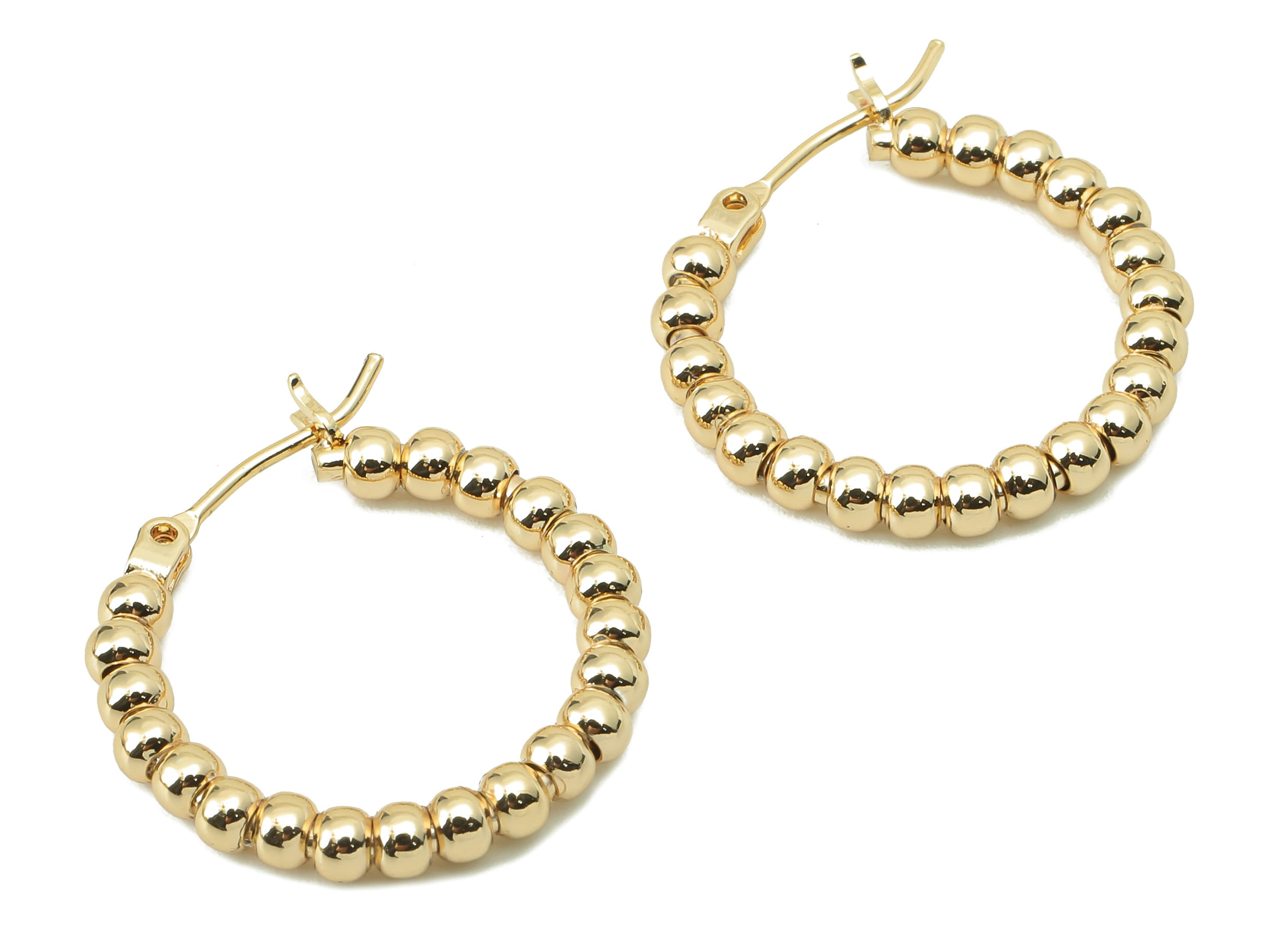 Brass Ball Beaded Hoop Earring Clasp - Brass Beads Earring - Circle Hoop Clasp Earring - 18K Real Gold Plating - 23.4x 21.62x3.02mm-RGP5861 - DOMEDBAZAAR