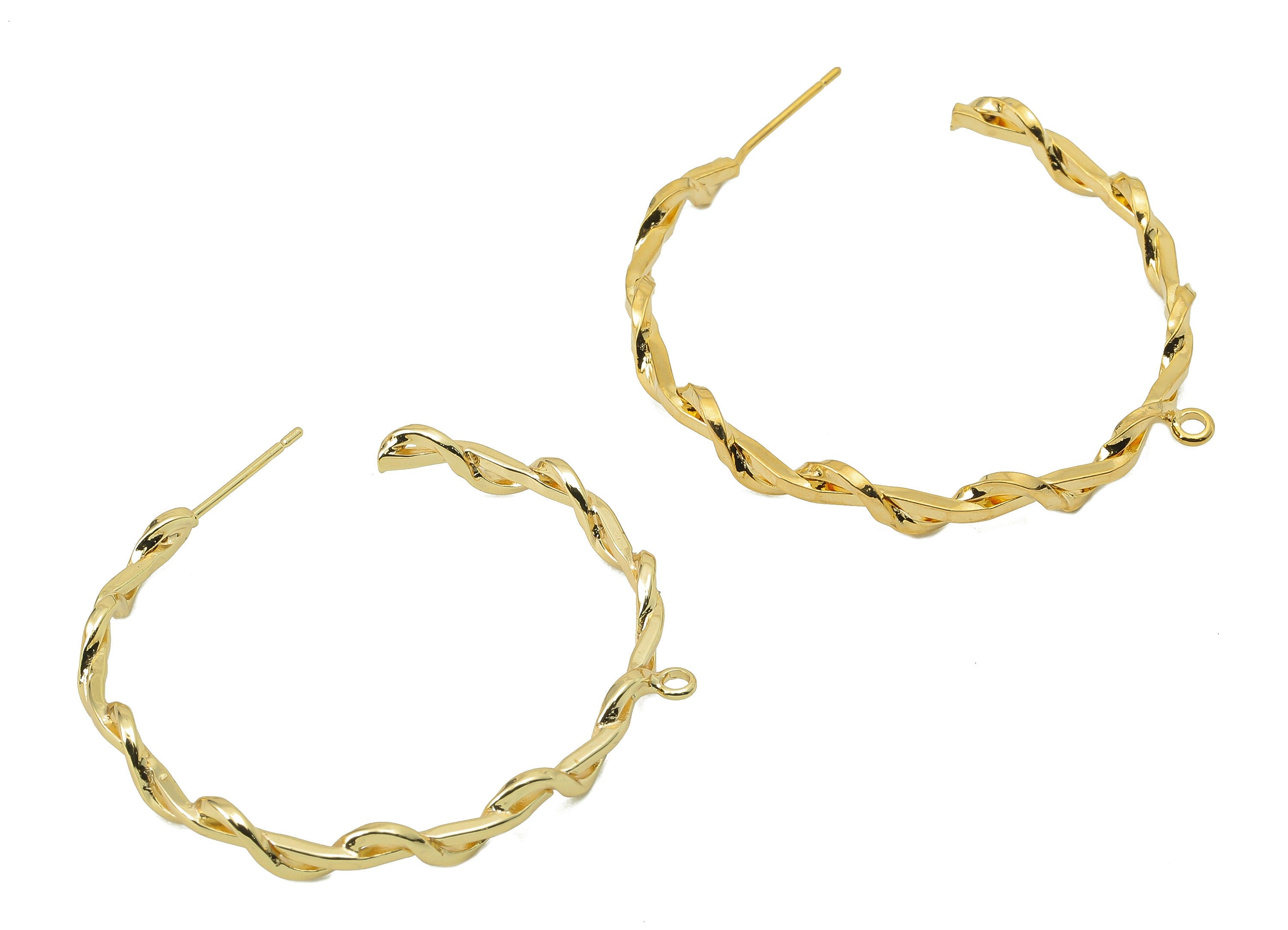 Brass C Hoop Stud Earring - Brass Round Twisted Hoop Earring With Loop - Wavy Earring Post-18K Real Gold Plating -37.83x38.78x1.85mm-RGP5864 - DOMEDBAZAAR