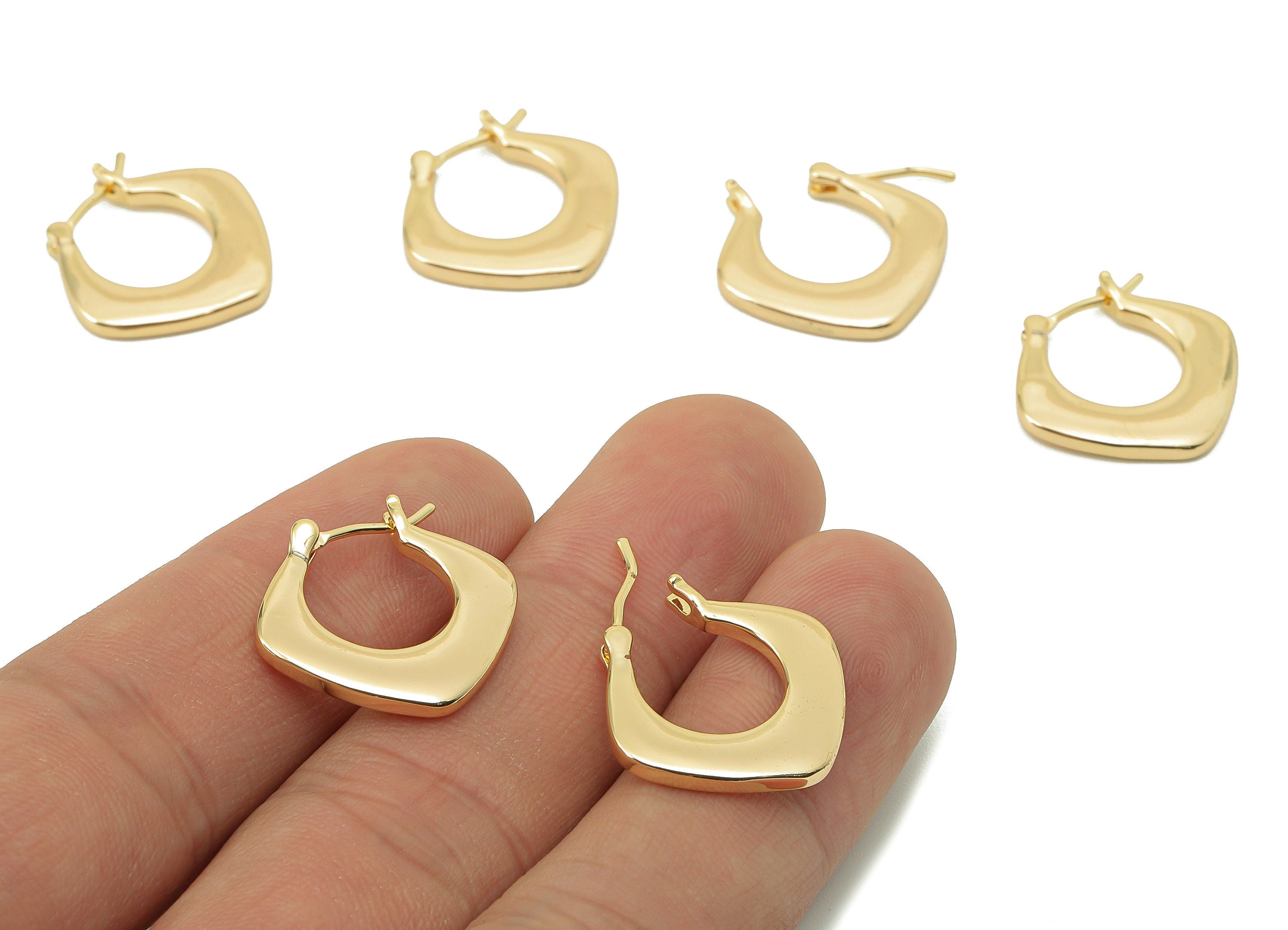 Brass Round Hoop Huggie - Brass Square Hoop Earrings-Chunky Wide Shiny Circle Hoop Earrings- 18K Real Gold Plating-20.01x 20x 2.96mm-RGP5868 - DOMEDBAZAAR