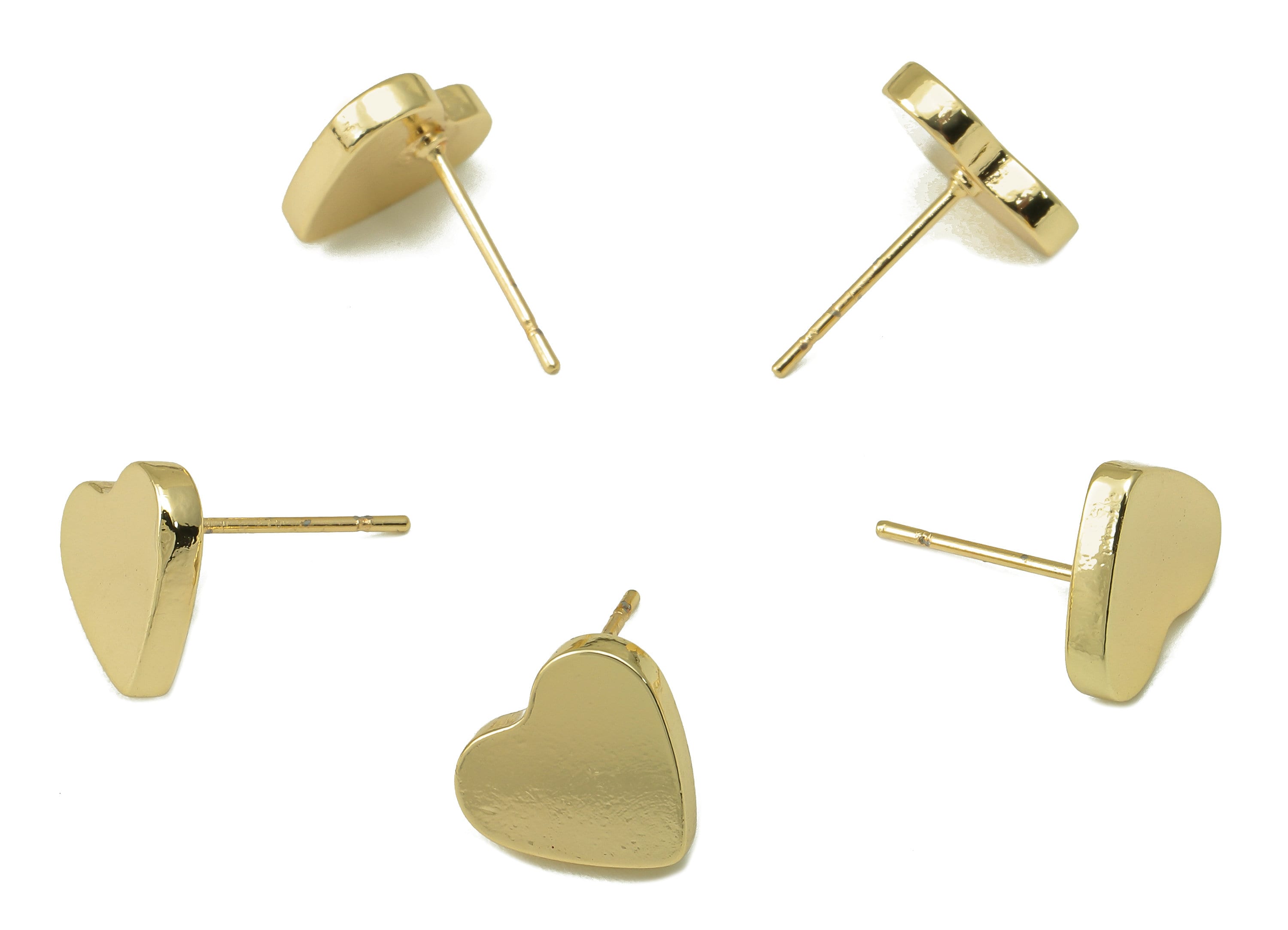 Brass Love Heart Stud - Smooth Gold Cute Heart Post - Cubic Heart Stud Earring - 18K Real Gold Plated - 9.93 x 11.16 x 1.9mm- RGP5916G - DOMEDBAZAAR