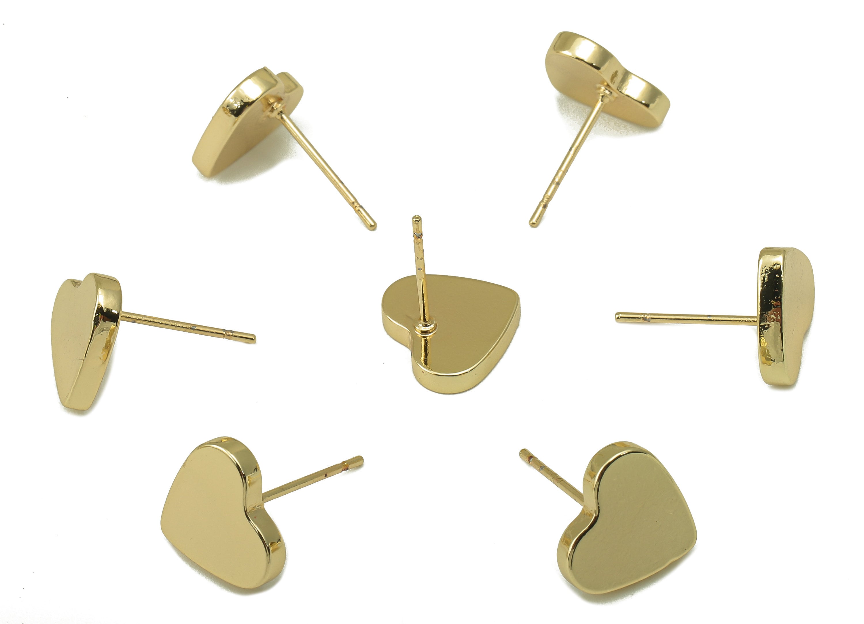 Brass Love Heart Stud - Smooth Gold Cute Heart Post - Cubic Heart Stud Earring - 18K Real Gold Plated - 9.93 x 11.16 x 1.9mm- RGP5916G - DOMEDBAZAAR