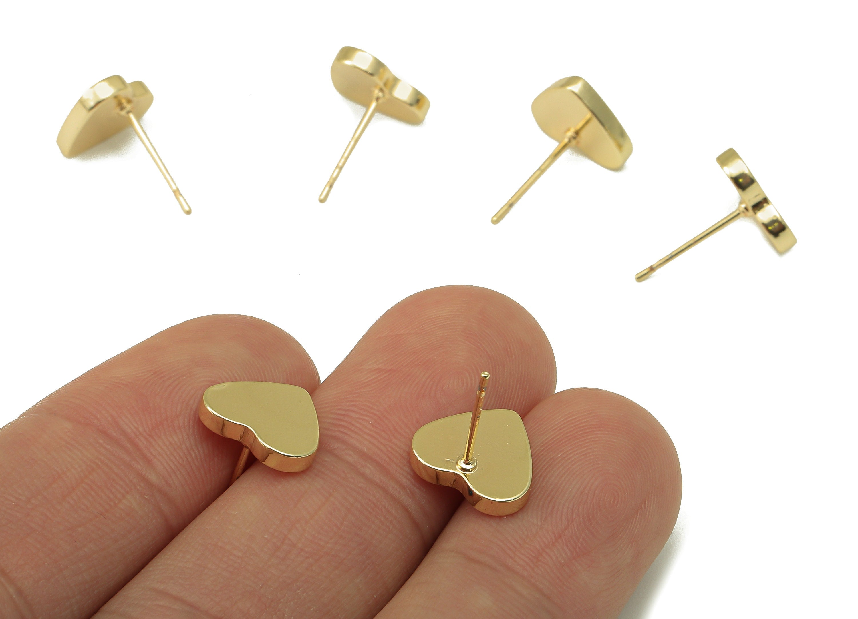 Brass Love Heart Stud - Smooth Gold Cute Heart Post - Cubic Heart Stud Earring - 18K Real Gold Plated - 9.93 x 11.16 x 1.9mm- RGP5916G - DOMEDBAZAAR