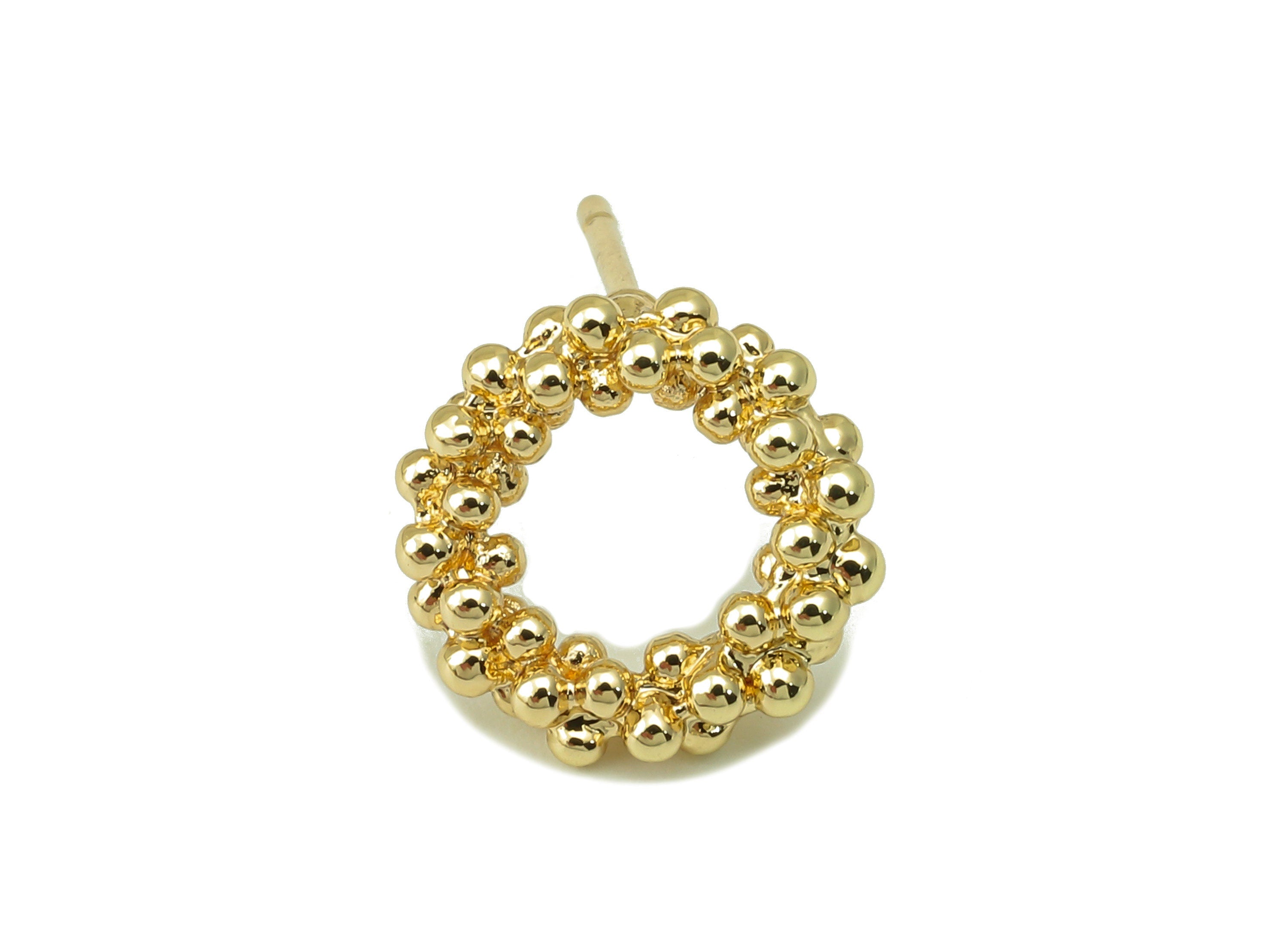 Brass Garland Stud - Circle Decoration Earring Post - Bubbles Ring - Balls Ring-18K Real Gold Plated -11.1x 11.1x2.88mm- RGP5918G - DOMEDBAZAAR