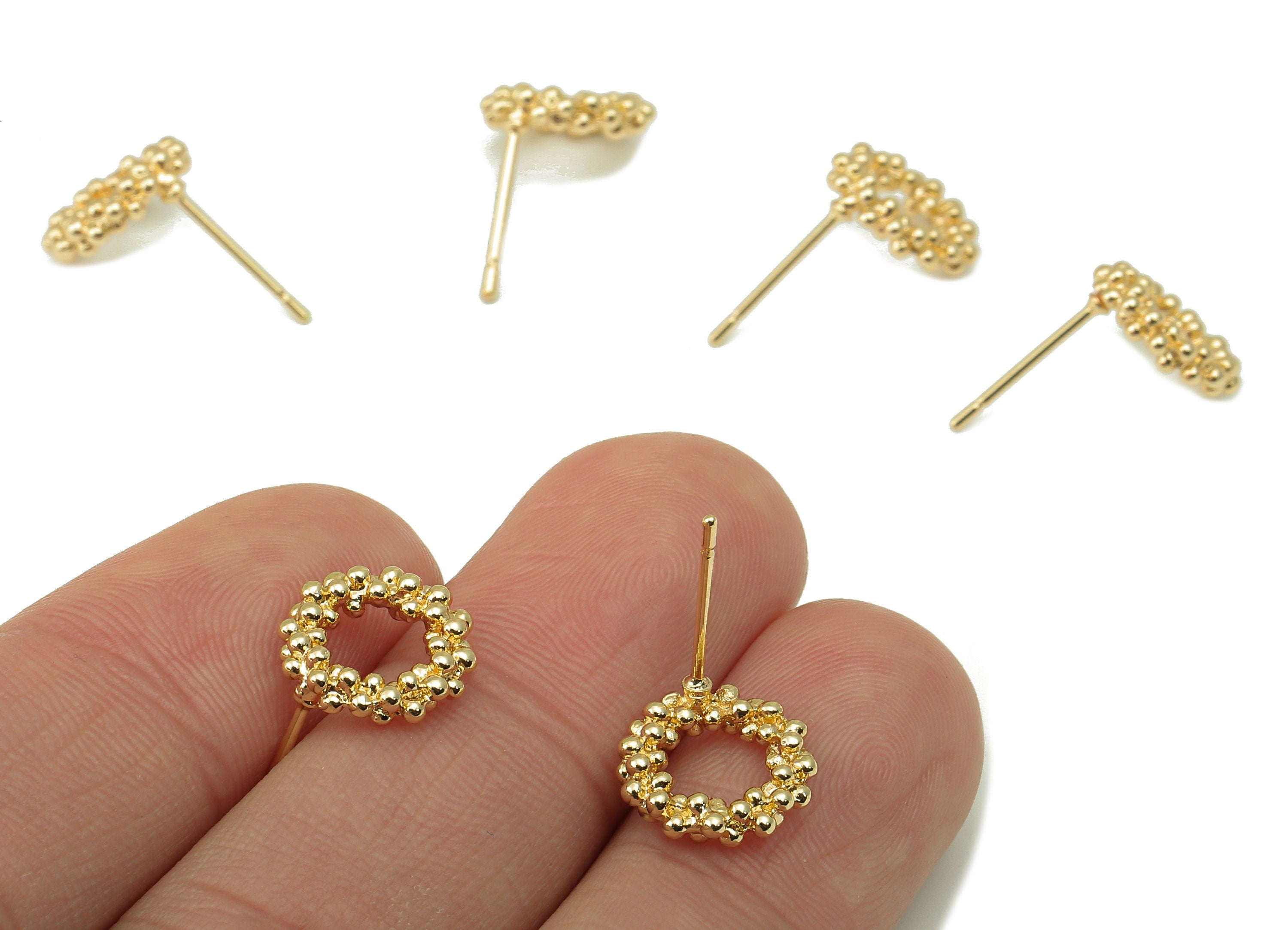 Brass Garland Stud - Circle Decoration Earring Post - Bubbles Ring - Balls Ring-18K Real Gold Plated -11.1x 11.1x2.88mm- RGP5918G - DOMEDBAZAAR