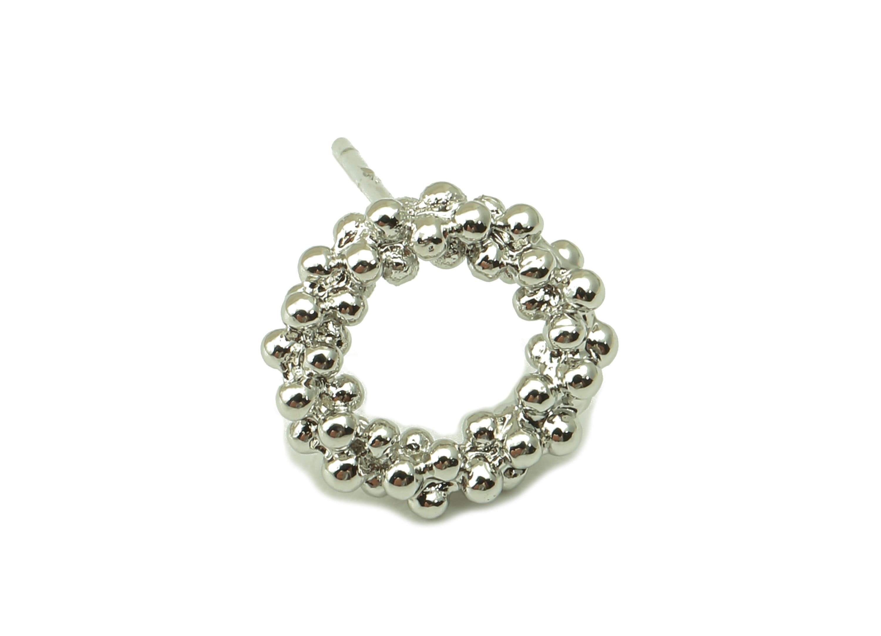 Silver Garland Stud - Circle Decoration Earring Post - Bubbles Ring-Balls Ring- 18K Real White Gold Plated -11x 11x3mm- RGP5918S - DOMEDBAZAAR