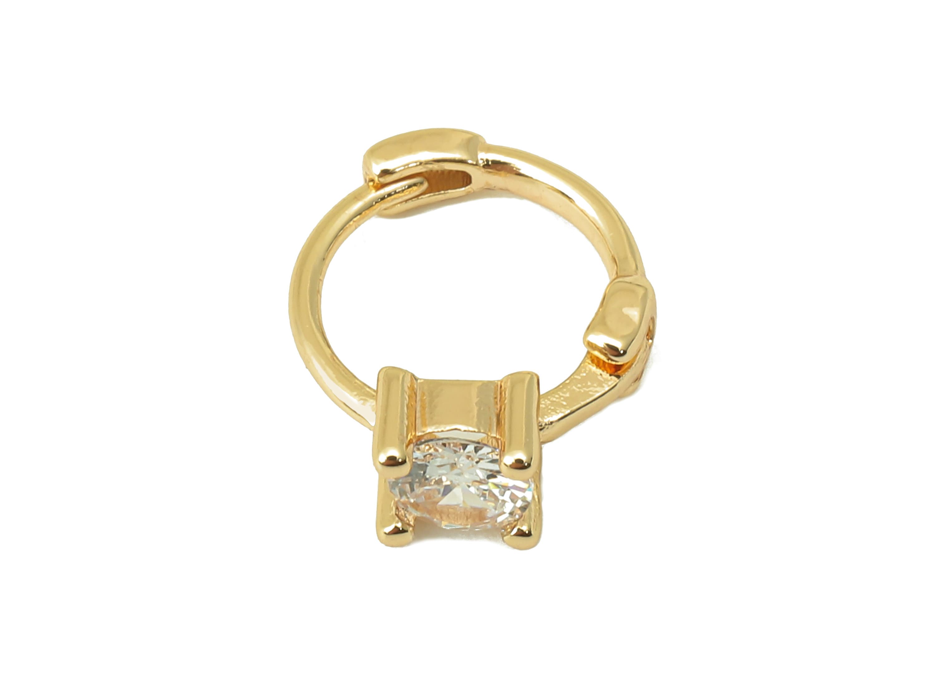 Brass Ring Hoop Earring Clasp - Huggie Hoop Earring -Zirconia Solitaire Ring Clasp Hoop Earring- 18K Real Gold Plating-13x10x2.7mm - RGP6076 - DOMEDBAZAAR
