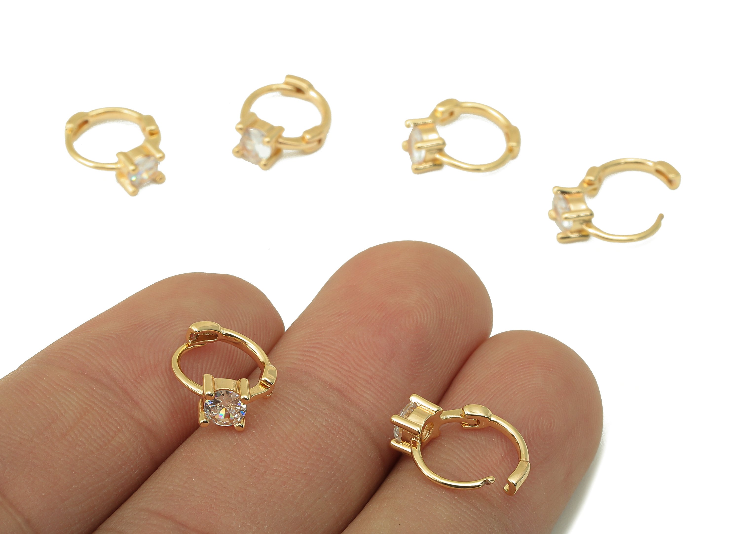 Brass Ring Hoop Earring Clasp - Huggie Hoop Earring -Zirconia Solitaire Ring Clasp Hoop Earring- 18K Real Gold Plating-13x10x2.7mm - RGP6076 - DOMEDBAZAAR