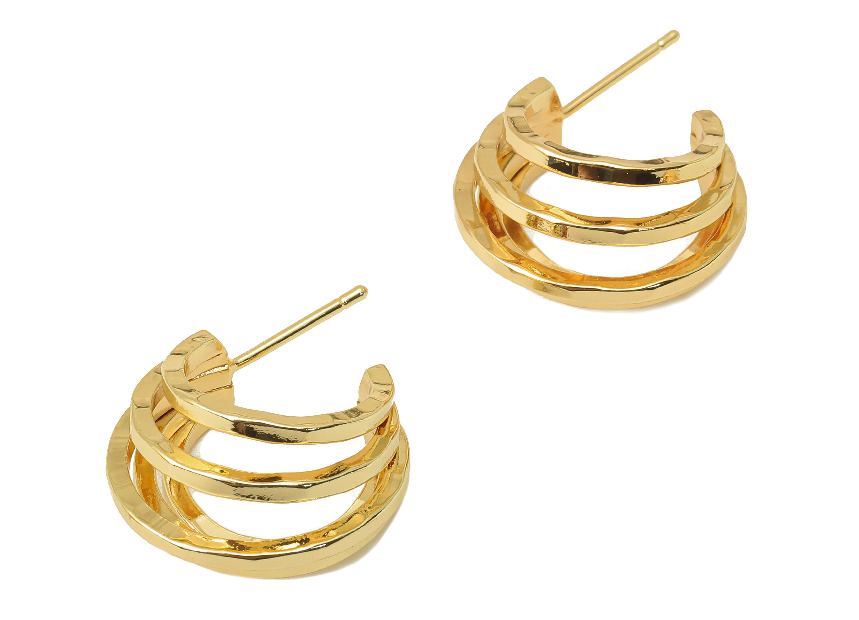 Brass C Hoop Stud Earring - Brass Round Earring Stud - C Open Hoop Earring Post - 18K Real Gold Plating -26x 18.98x 2.08mm - RGP6079 - DOMEDBAZAAR