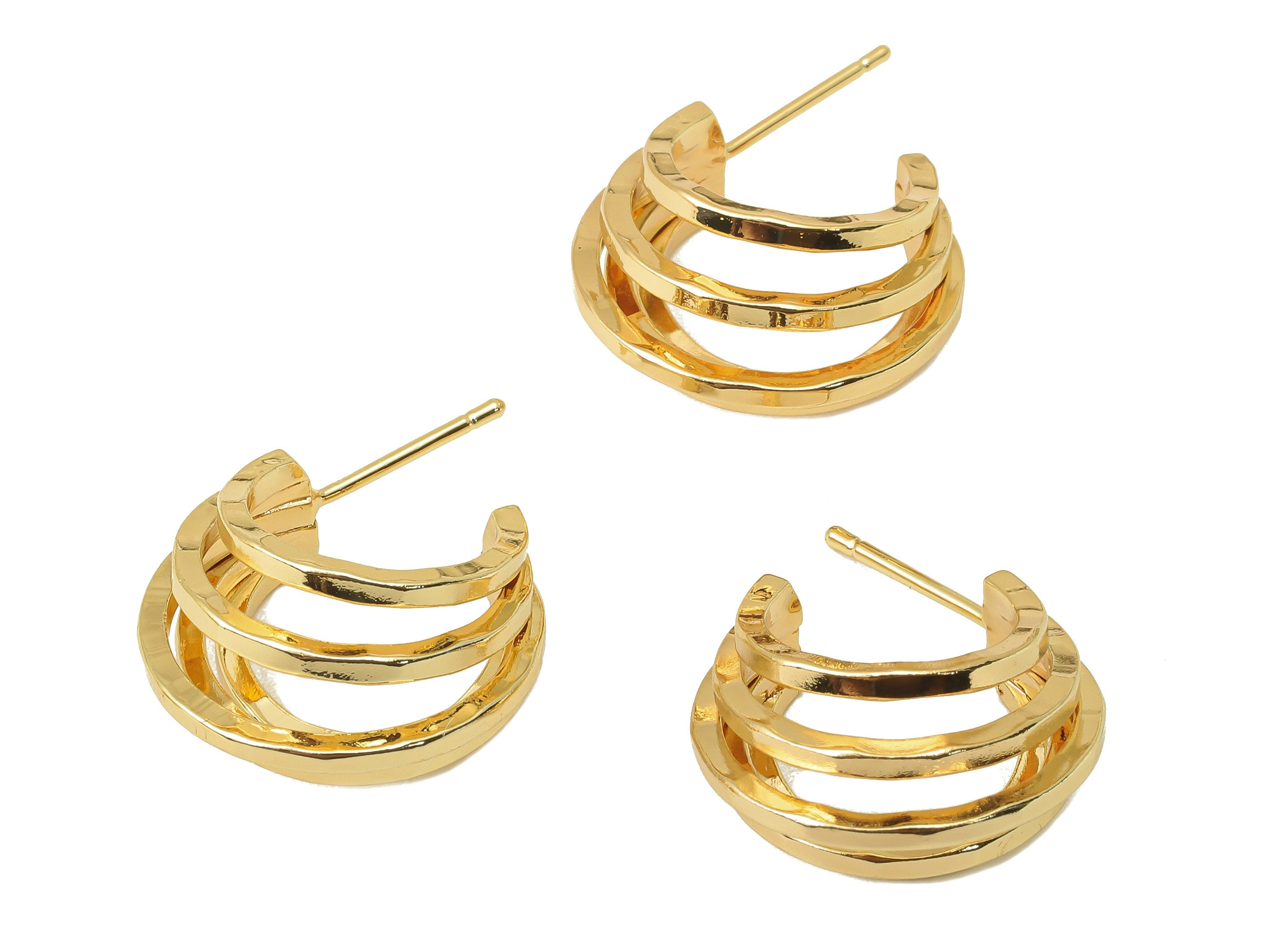 Brass C Hoop Stud Earring - Brass Round Earring Stud - C Open Hoop Earring Post - 18K Real Gold Plating -26x 18.98x 2.08mm - RGP6079 - DOMEDBAZAAR