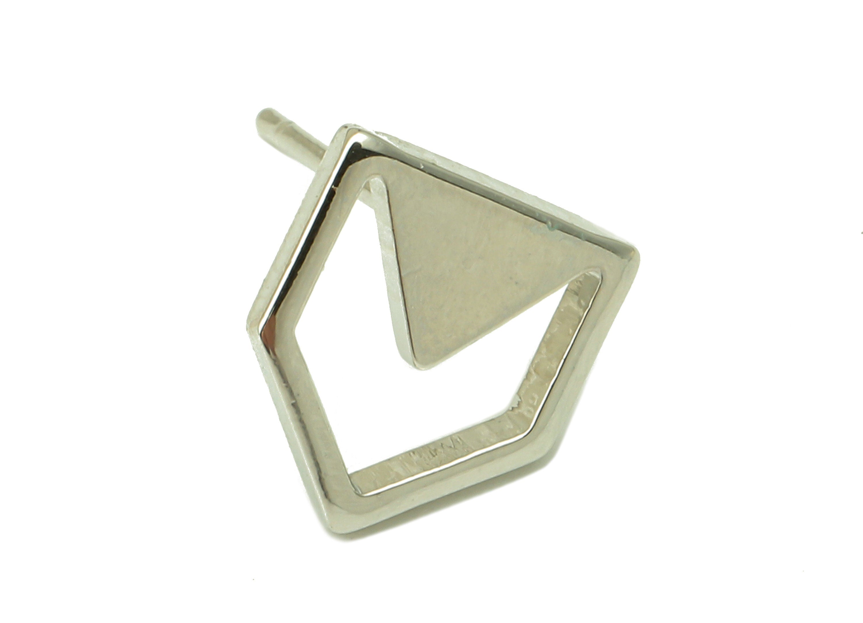 Silver Pentagon Stud Earring - Mini House Earring Post - Hollow Triangle Earring - 18K Real White Gold Plated - 10x9.2x1.3mm- RGP5920S - DOMEDBAZAAR