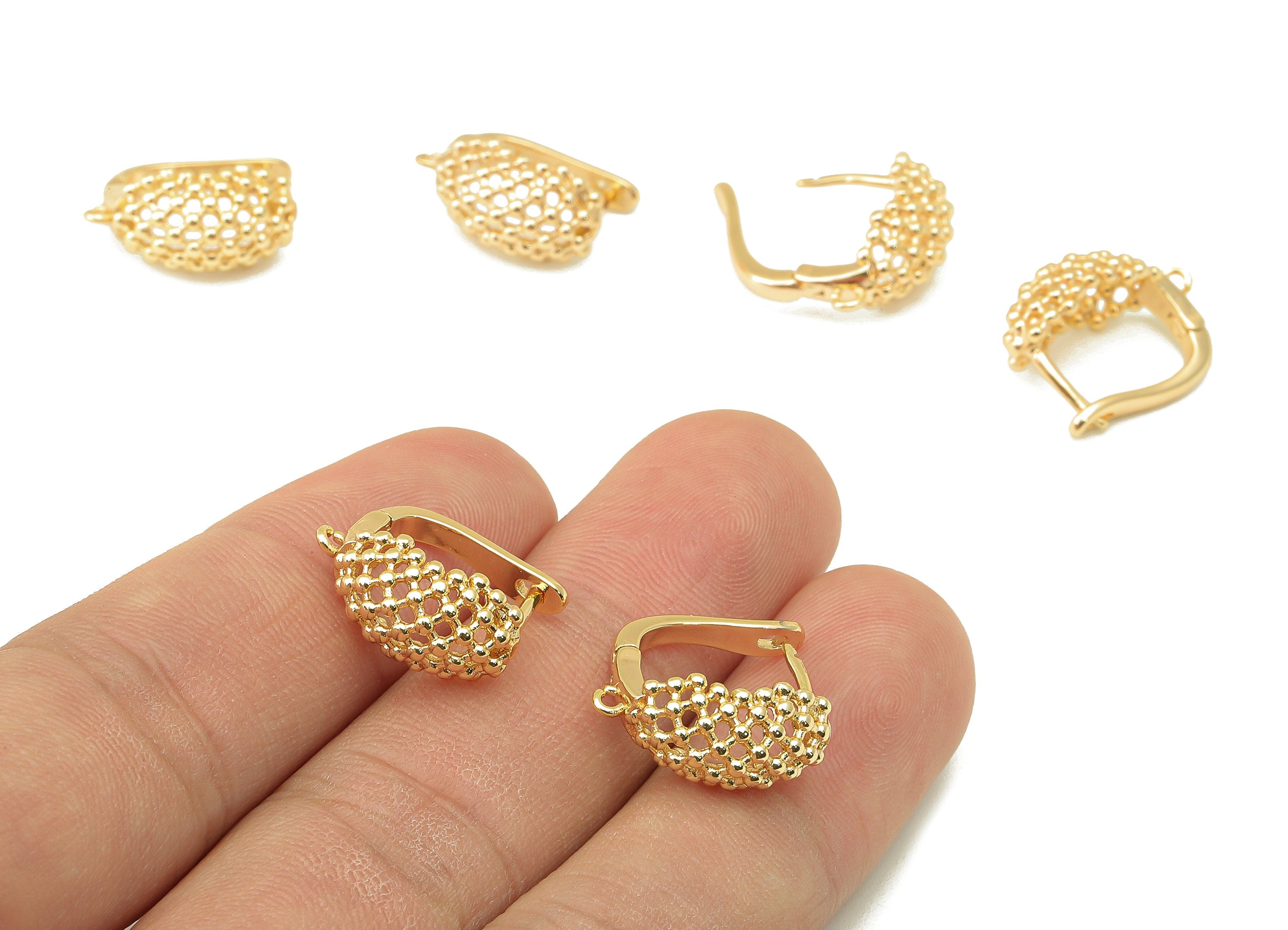 Brass Hole Loop Earring - Hollow Clasp Hoop Earring -Huggie Hoop Earring-Mesh Earring Clasp- 18K Real Gold Plating -17x14.5x1.94mm - RGP6078 - DOMEDBAZAAR