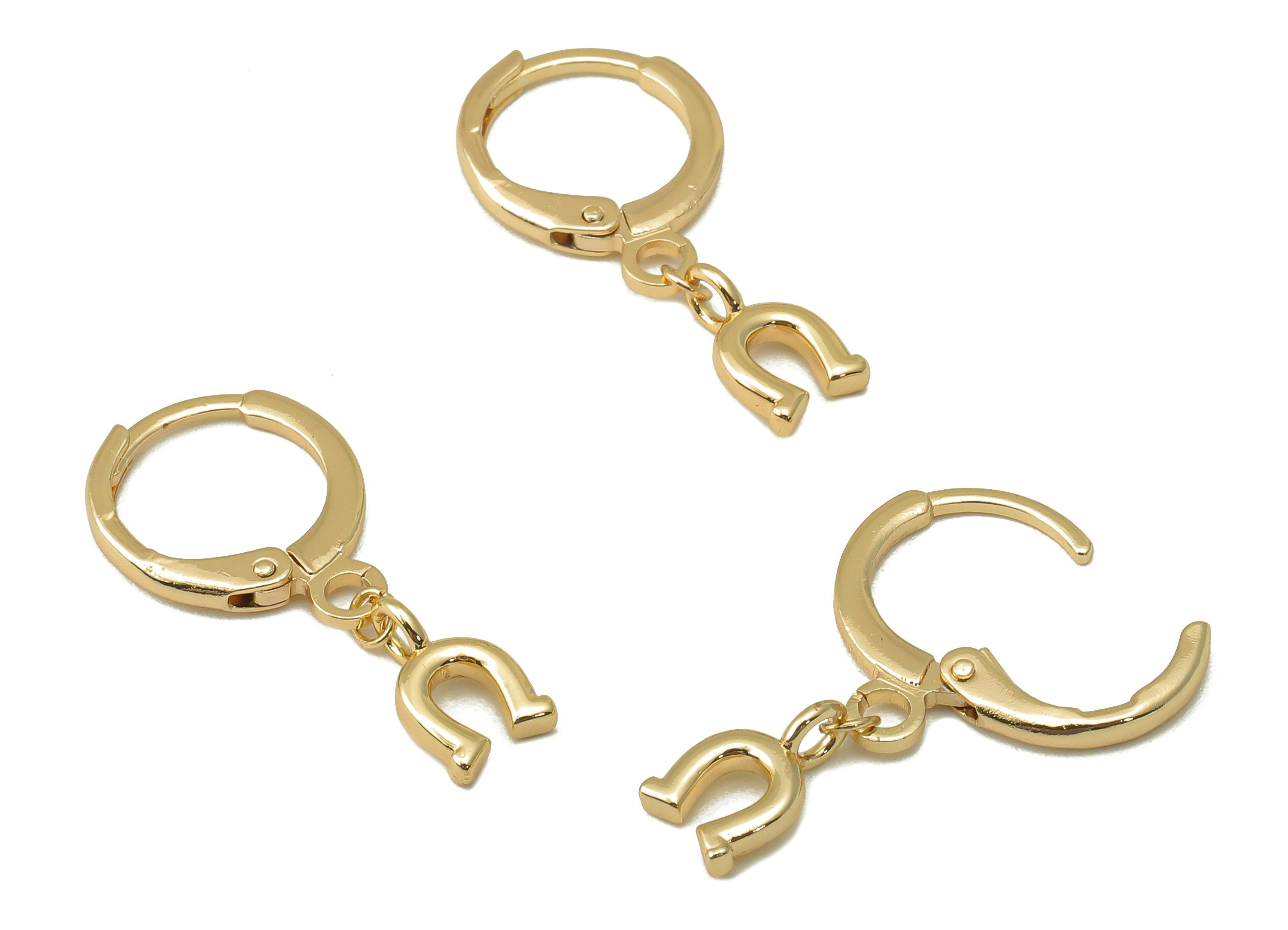 Brass Clasp Earring - Brass U Lever back Earring Huggie - Magnet Hoop- 18K Real Gold Plating -23.28x11.42x1.65mm - RGP6090 - DOMEDBAZAAR