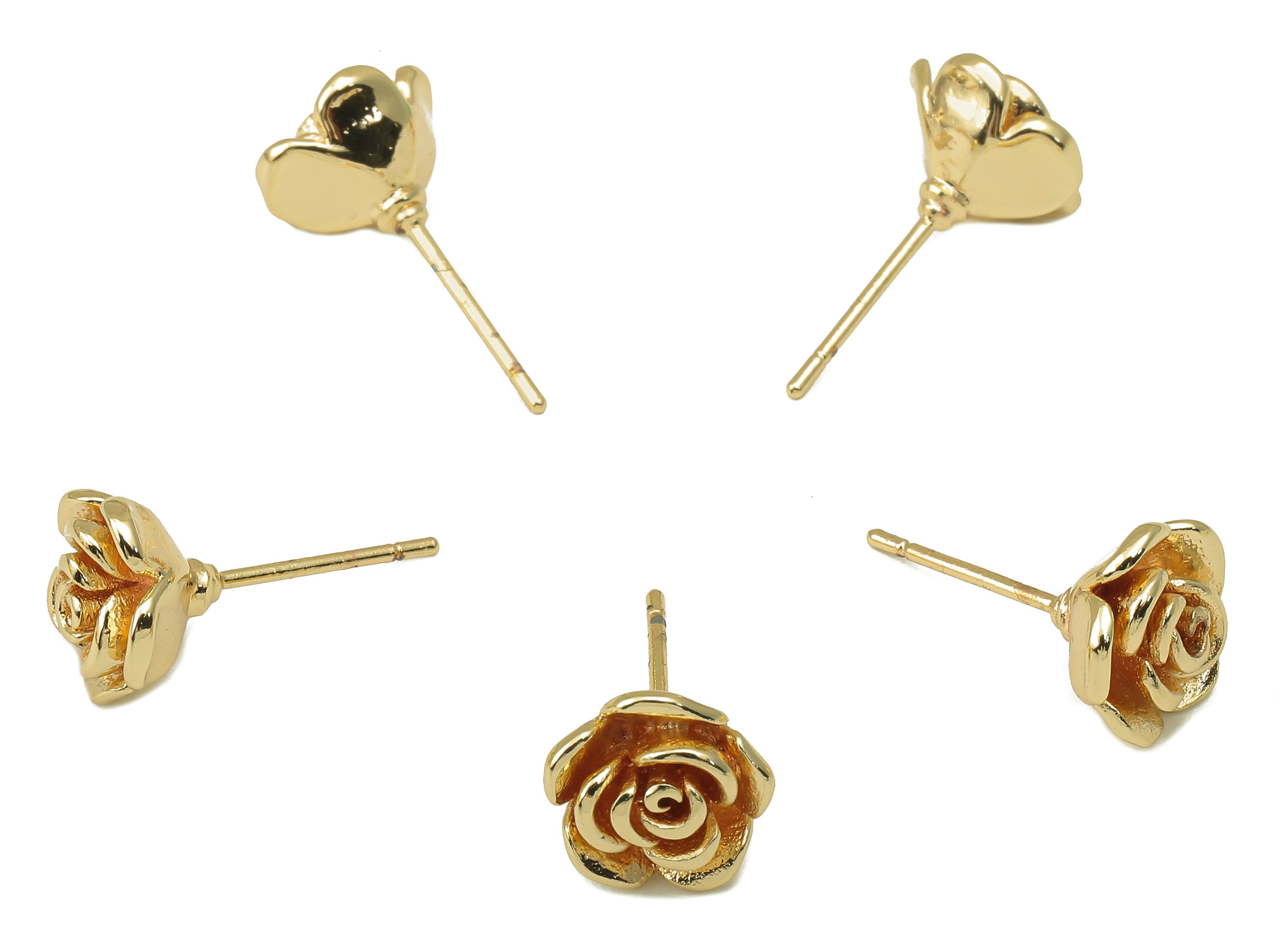 Brass Rose Stud - Multilayer Petals Earring Post - Flower Stud Earring - Botanical Earrings- 18K Real Gold Plated - 9.3x9x0.8mm RGP5922G - DOMEDBAZAAR
