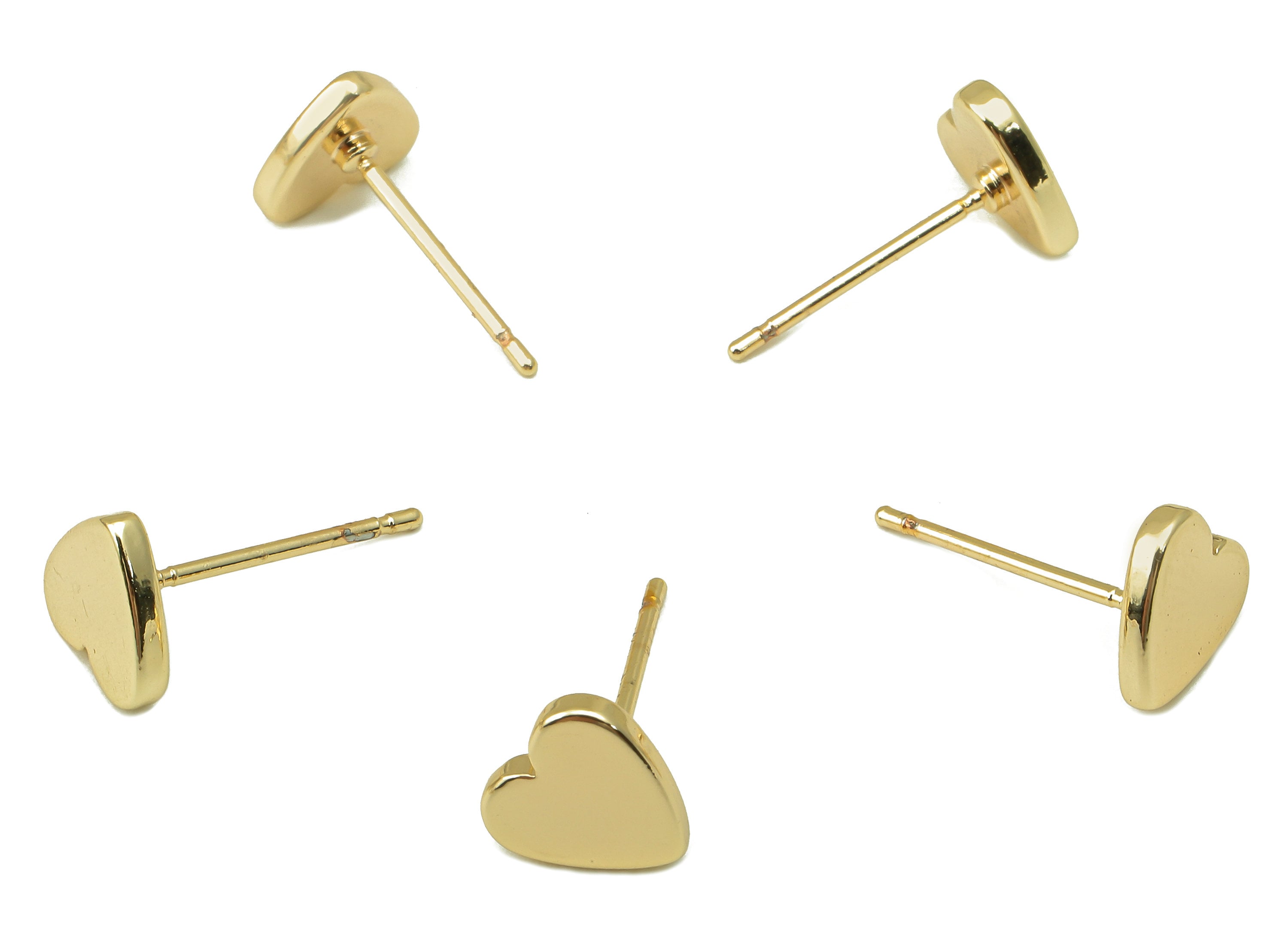 Brass Love Heart Stud - Smooth Gold Cute Heart Post - Cubic Heart Stud Earring - 18K Real Gold Plated - 8x8x1.5mm- RGP5921G - DOMEDBAZAAR