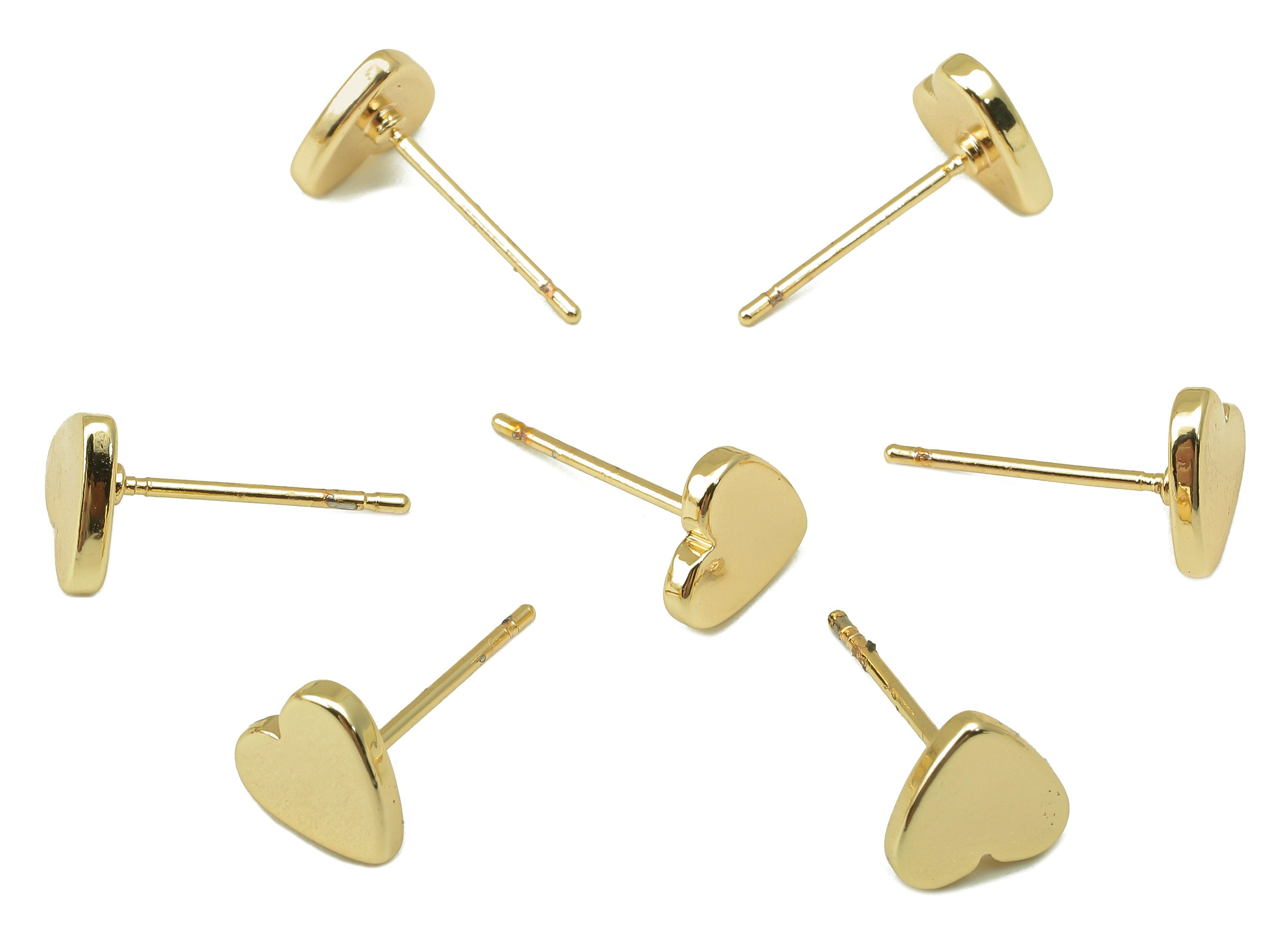 Brass Love Heart Stud - Smooth Gold Cute Heart Post - Cubic Heart Stud Earring - 18K Real Gold Plated - 8x8x1.5mm- RGP5921G - DOMEDBAZAAR