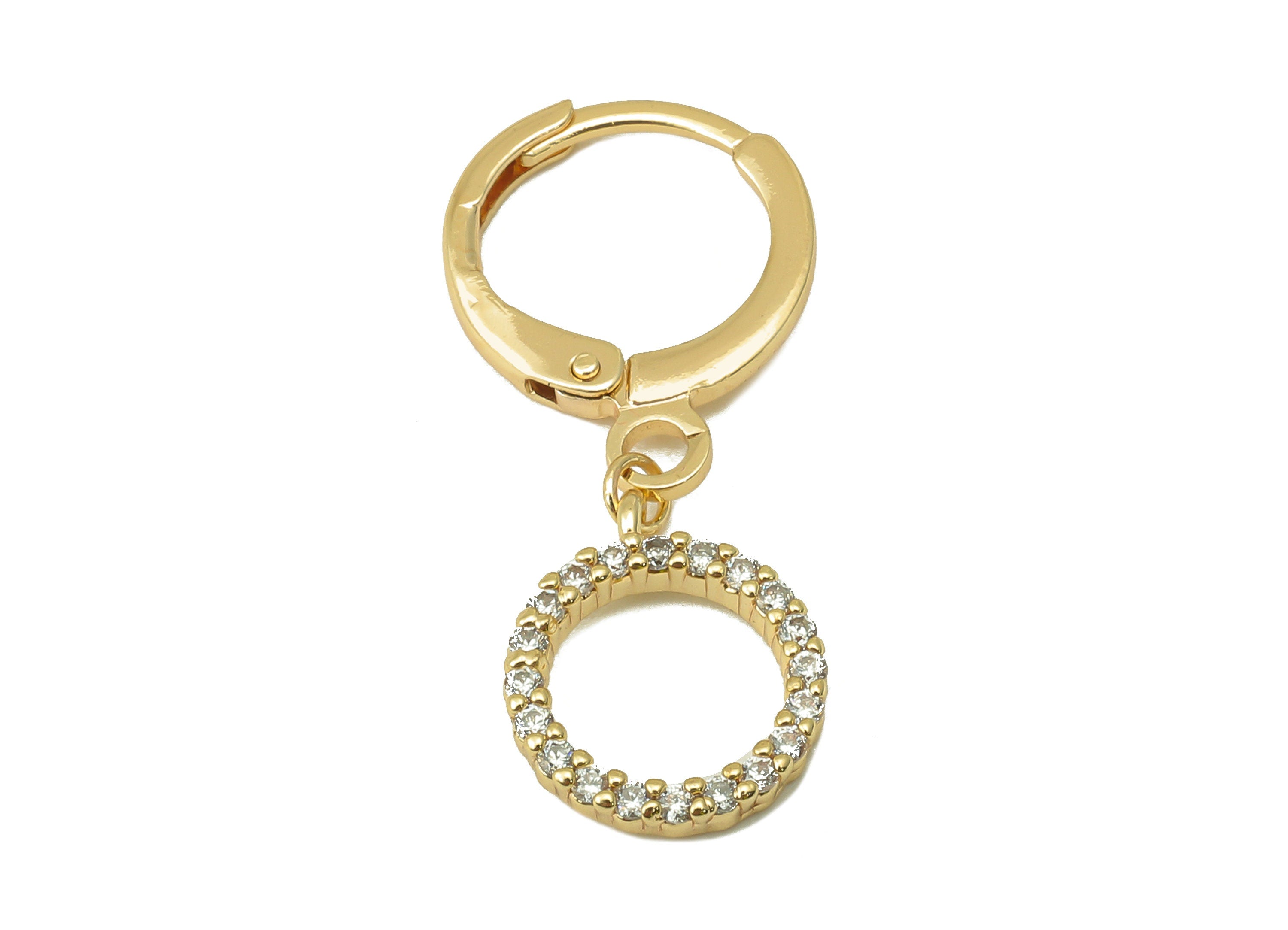 Brass Clasp Earring - Brass CZ Round Lever back Earring Huggie - Cubic Zirconia Circle Hoop - 18K Real Gold Plating - 26x 11x1.6mm - RGP6099 - DOMEDBAZAAR