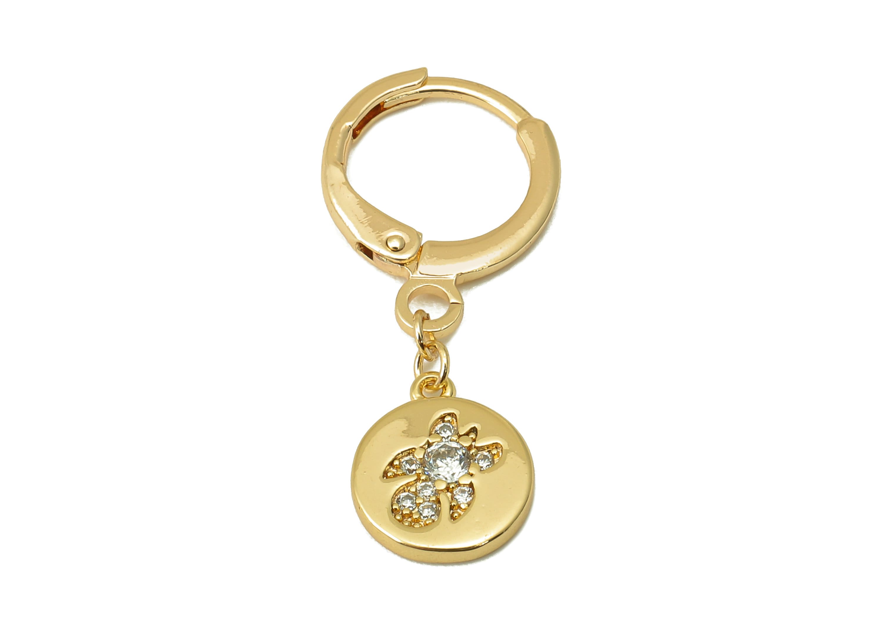 Brass Clasp Earring - Brass CZ Round Lever back Earring Huggie - Cubic Zirconia Turtle Hoop - 18K Real Gold Plating -27x11x1.65mm - RGP6101 - DOMEDBAZAAR