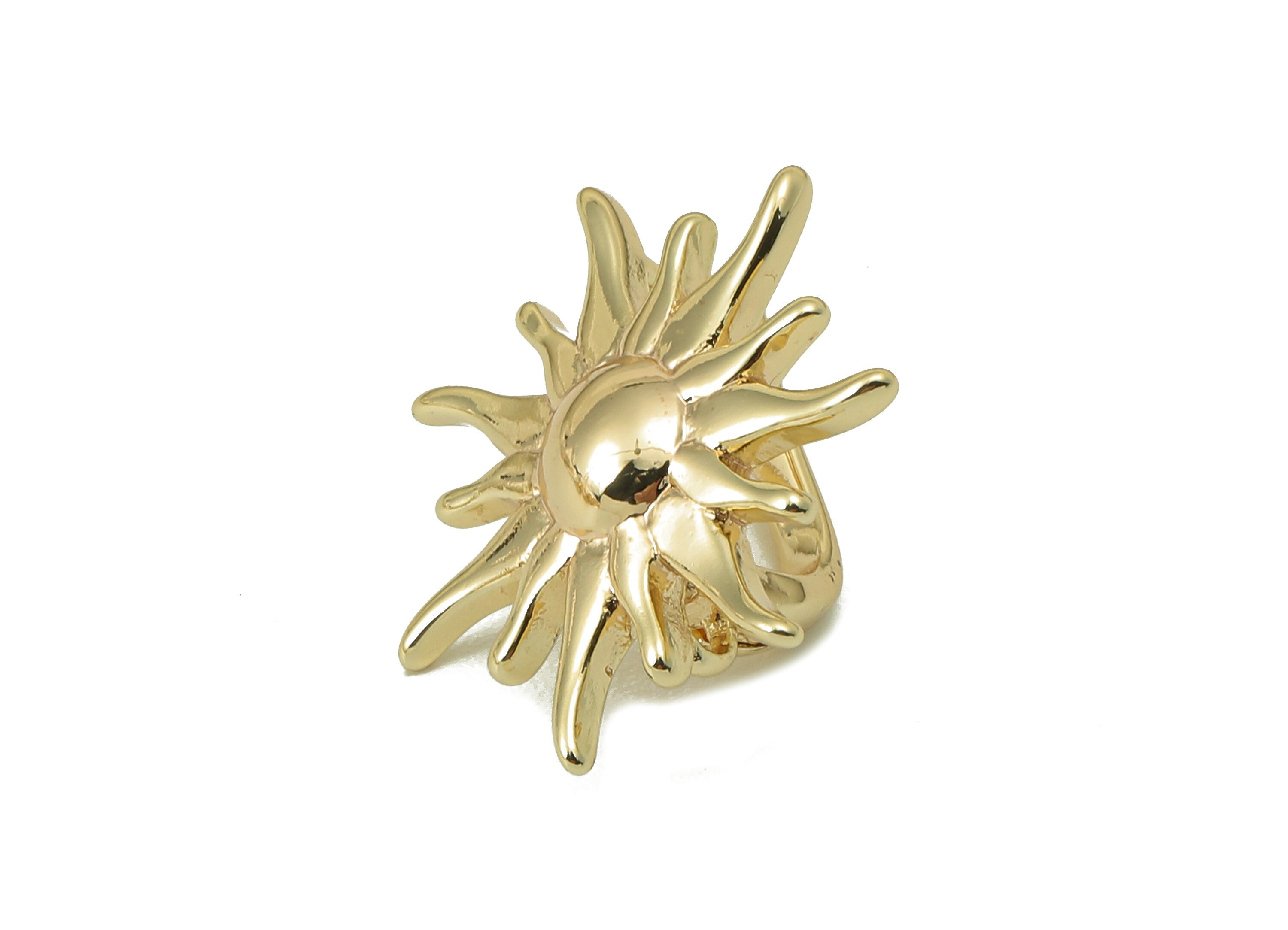 Brass Sun Hole Earring - Brass Clasp Earring With Loop - Gold Sun Shine Hoop Earrings-18K Real Gold Plating-18.33x 9.43x 2.07mm-RGP5872 - DOMEDBAZAAR