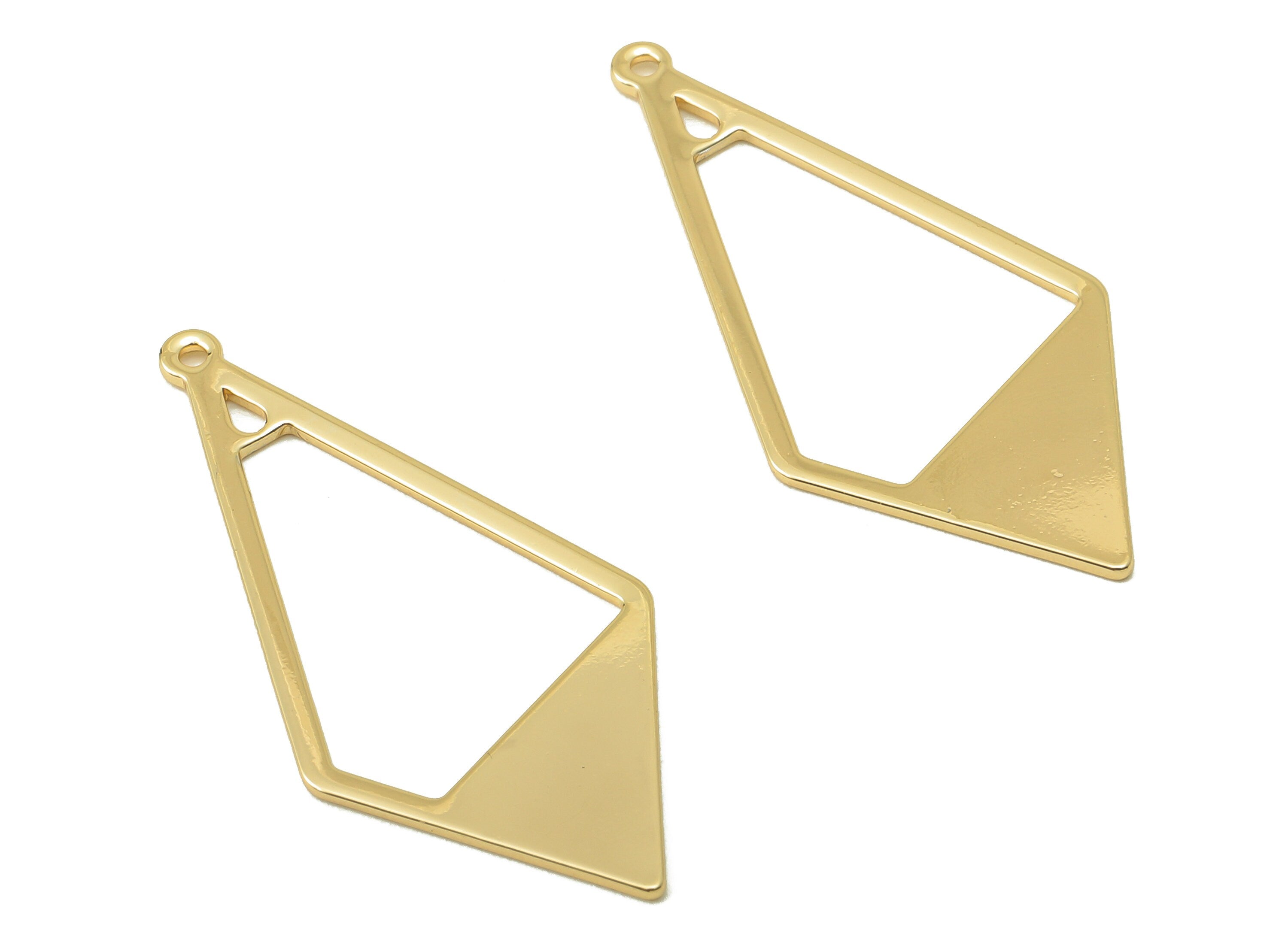 Brass Diamond Earring Charm - Brass Geometry Charm for Necklace - Deltoid Gold Pendent - 18K Real Gold Plating-36.2x 16.61x 0.88mm-RGP5877 - DOMEDBAZAAR