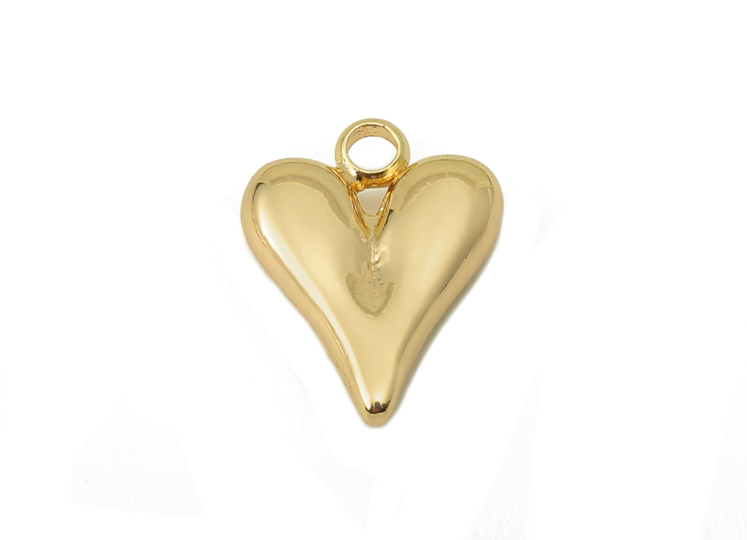 Brass Heart Earring Charms - Brass Gold Heart For Pendent - Heart Charm For Necklace - 18K Real Gold Plating-13.97x 10.5x 3.08mm-RGP5881 - DOMEDBAZAAR
