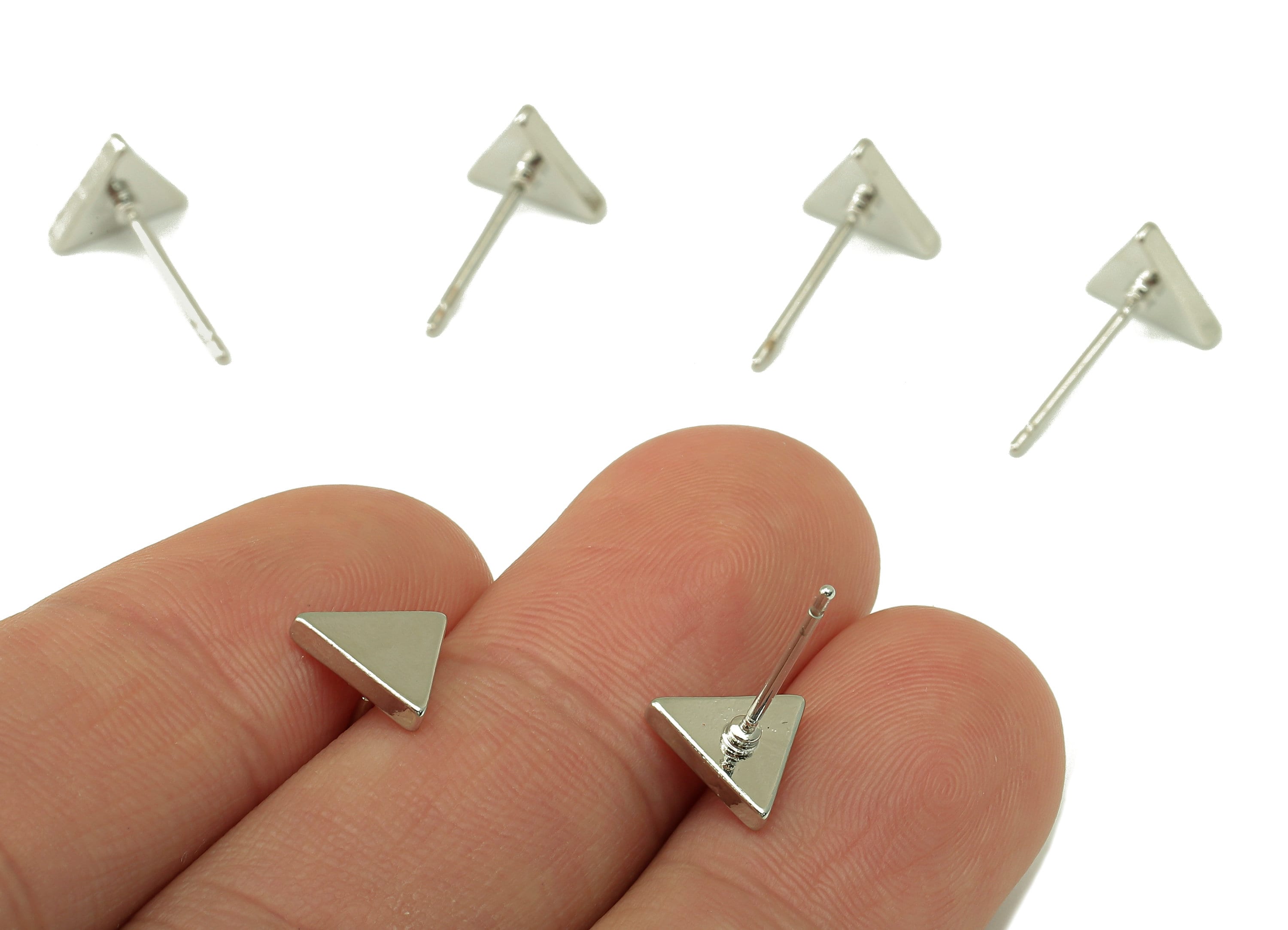 Silver Mini Triangle Earring Stud - Regular Triangle Earring - Geometric Equilateral Post- 18K Real White Gold Plated - 8x9x1.5mm-RGP5925S - DOMEDBAZAAR