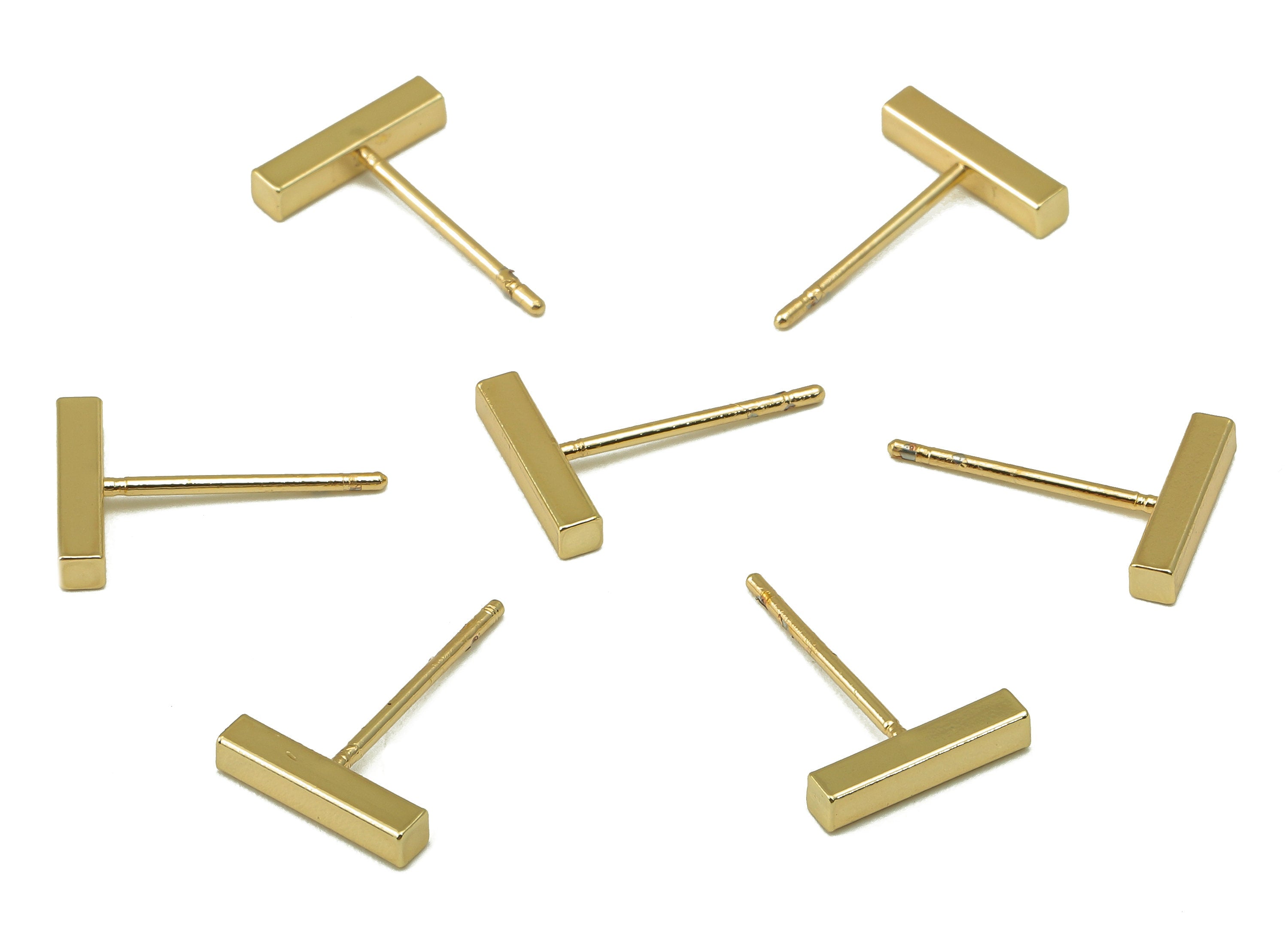 Brass Mini Bar Stud Earring - Rectangle Bar Earring - T Letter Ear Stud- Flat Bar Earring Post -18K Real Gold Plated - 10x2x2mm-RGP5926G - DOMEDBAZAAR