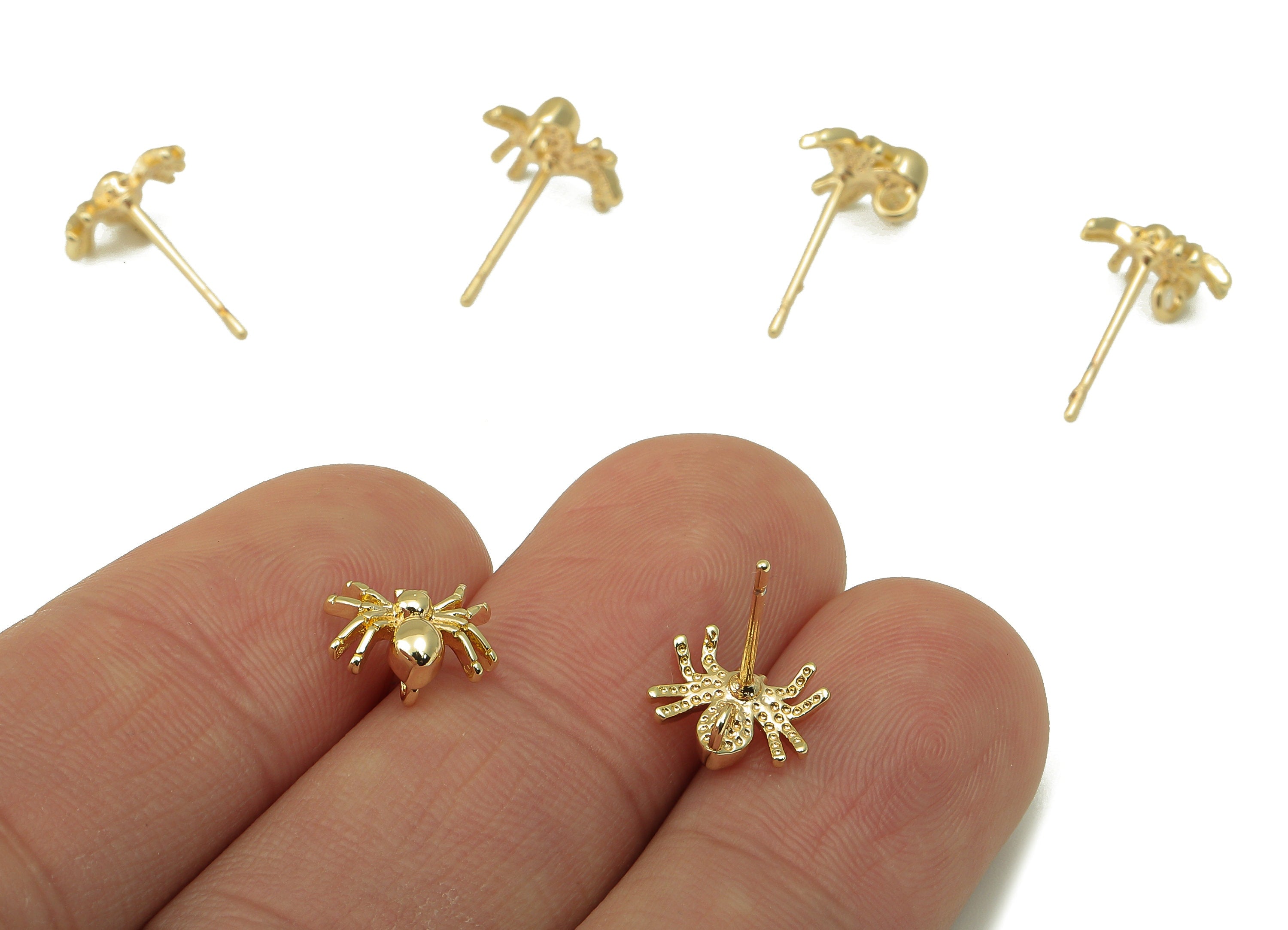 Brass Spider Earring Stud - Animal Earrings - Steel Stud - Earring Post -18K Real Gold Plated - Jewelry Supplies-10x7.5x1.23mm-RGP5927G - DOMEDBAZAAR