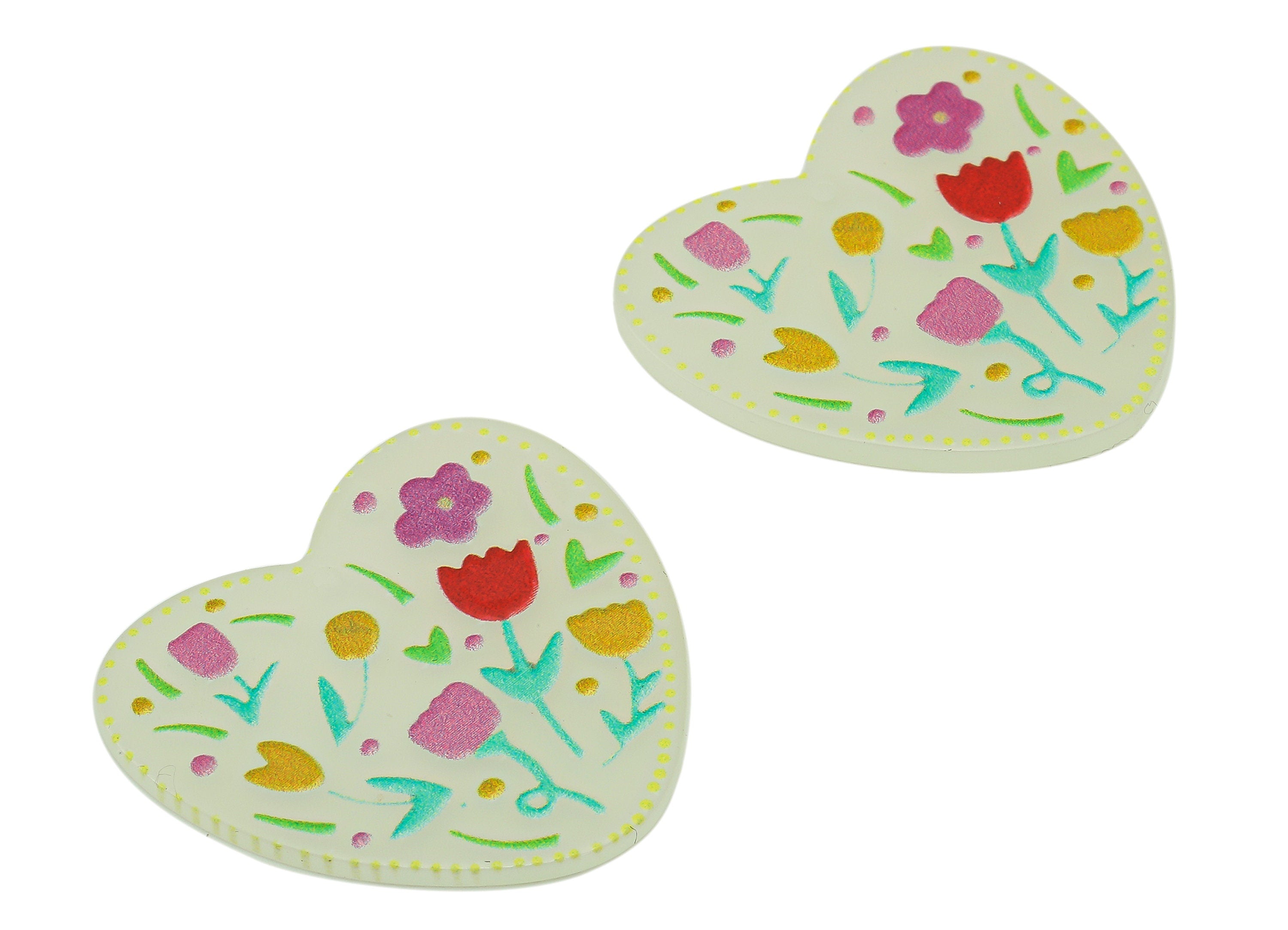 Acrylic Flower Earring Charms - Acrylic Heart Pendant - Earring Findings - Jewelry Supplies - 35x 38.65 x 2.36mm - AC2007 - DOMEDBAZAAR