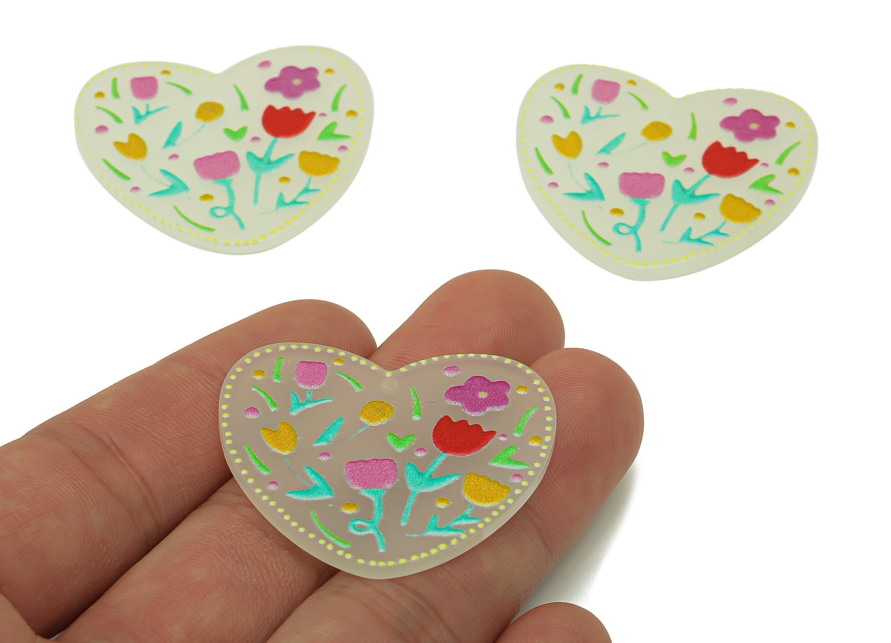 Acrylic Flower Earring Charms - Acrylic Heart Pendant - Earring Findings - Jewelry Supplies - 35x 38.65 x 2.36mm - AC2007 - DOMEDBAZAAR