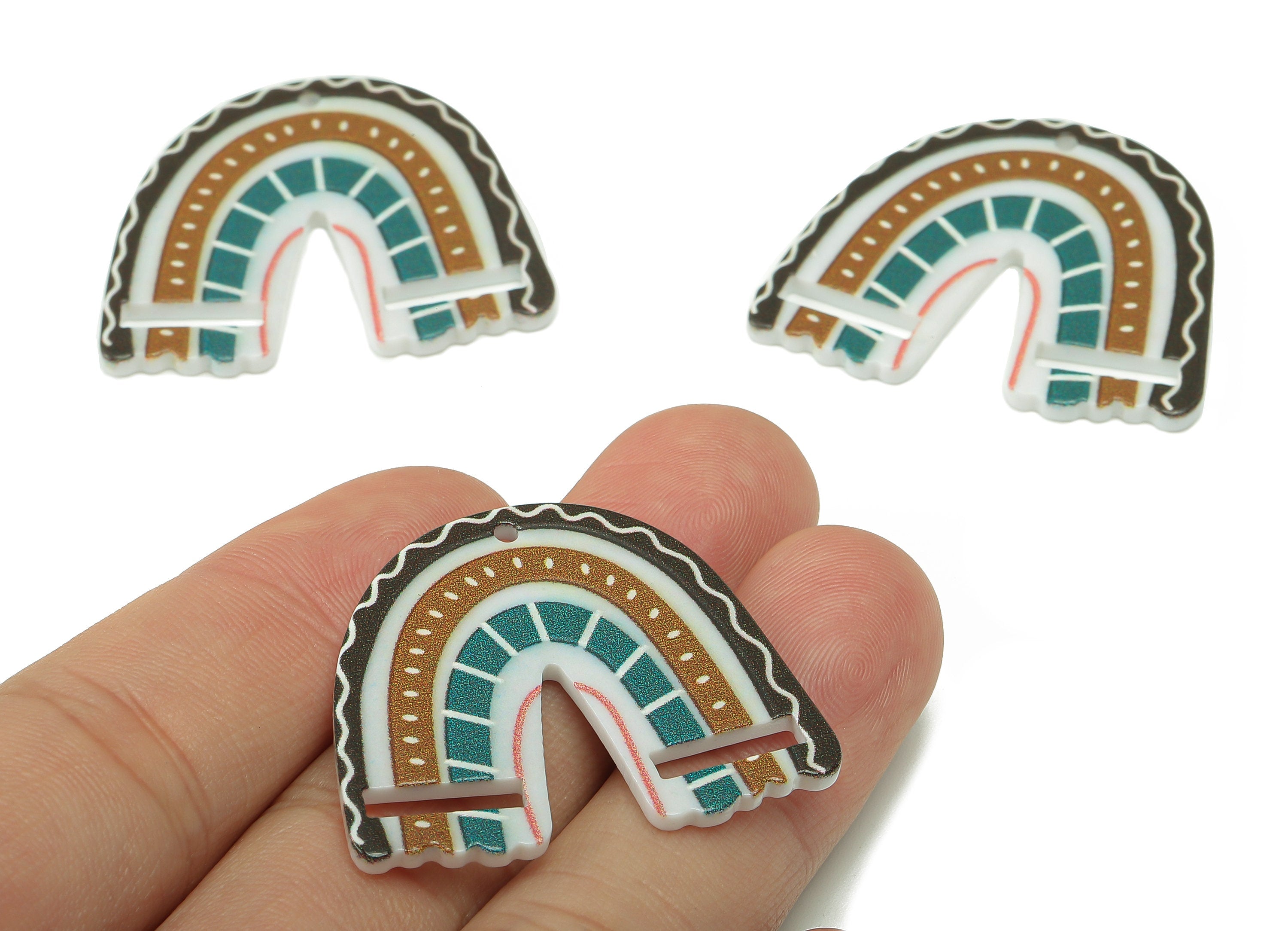 Acrylic Rainbow Pendant - Acrylic Rainbow Earring Charms - Earring Findings - Jewelry Making Supplies -31.52 x 36.78 x 2.29mm - AC2588D - DOMEDBAZAAR