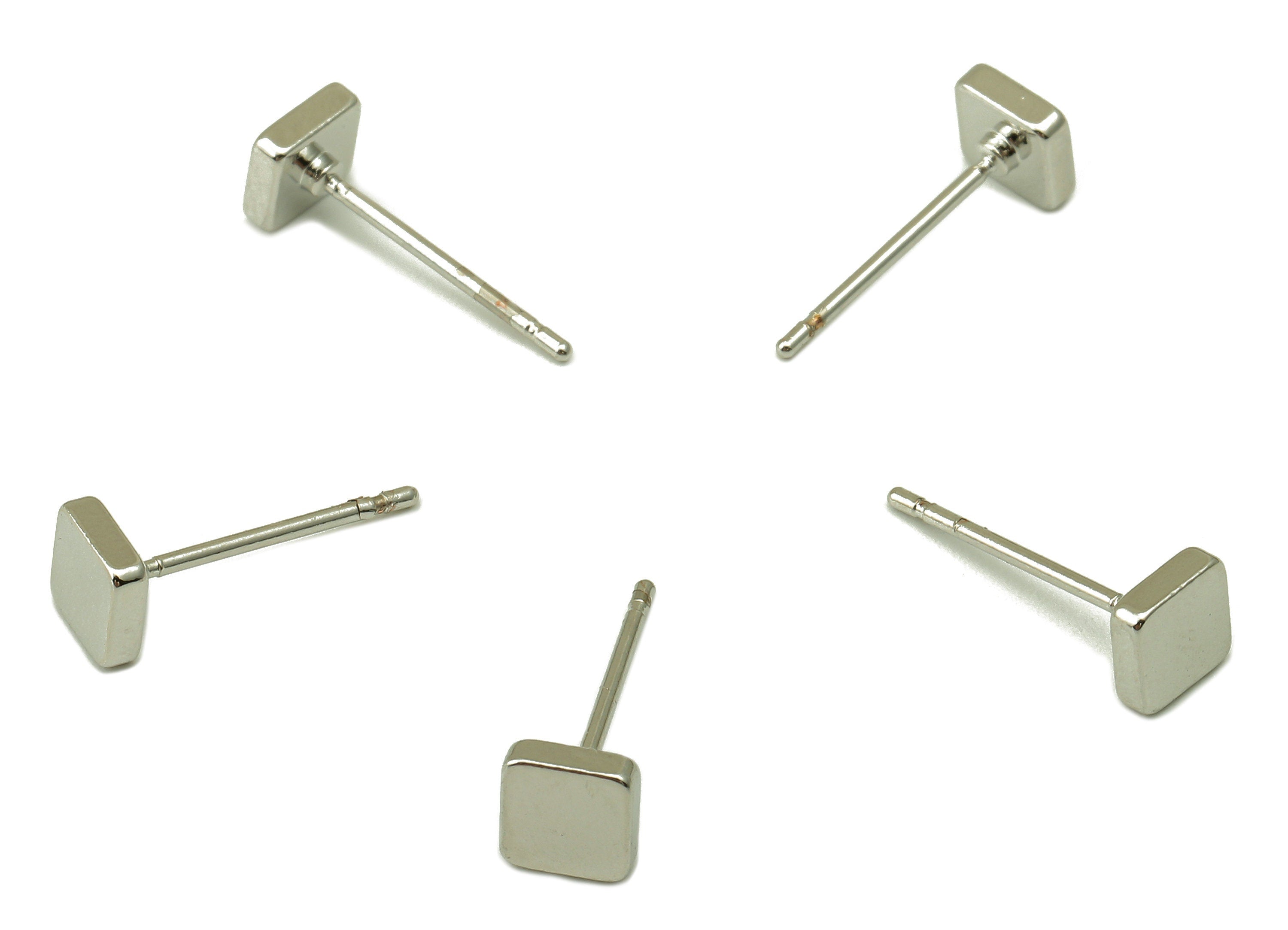 Silver Square Earring Stud - Cubic Steel Stud - Earring Post -18K Real White Gold Plated - Jewelry Supplies-Earrings-5x5x2mm-RGP5929S - DOMEDBAZAAR