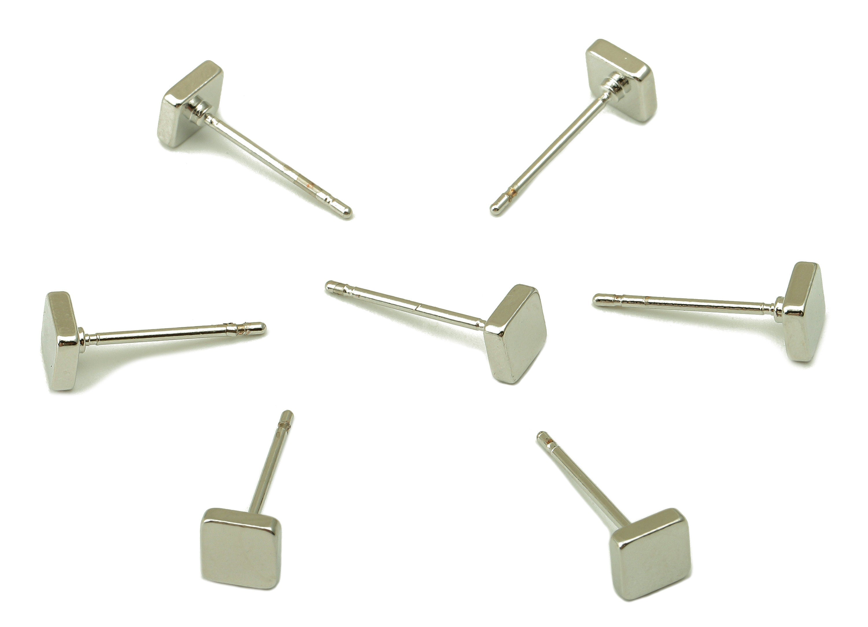 Silver Square Earring Stud - Cubic Steel Stud - Earring Post -18K Real White Gold Plated - Jewelry Supplies-Earrings-5x5x2mm-RGP5929S - DOMEDBAZAAR