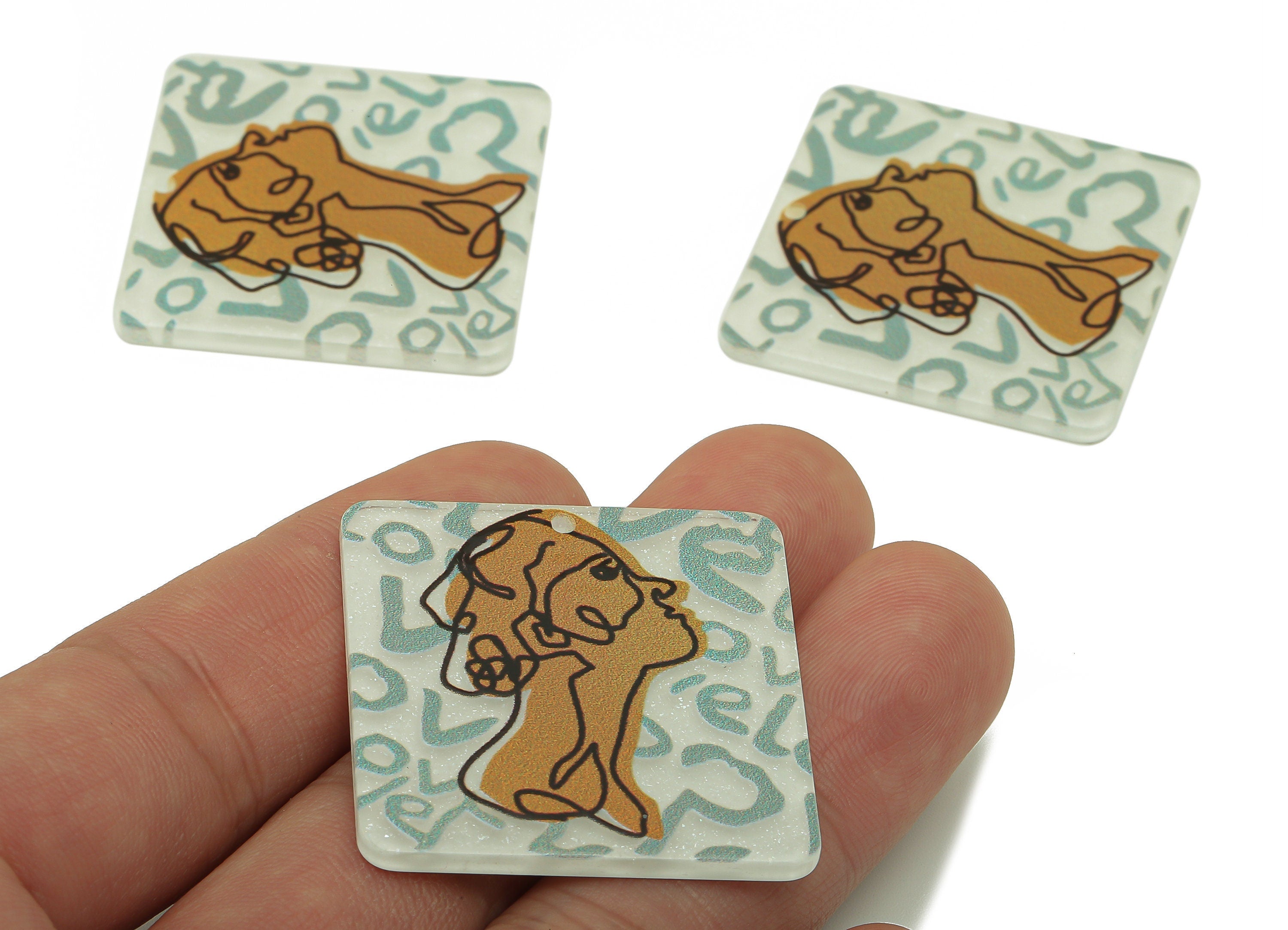 Square Acrylic Charm - Yellow Portrait Pendant Charm – Square Earring Charm – DIY Jewelry Making Supplies -34 x 34 x 2.02mm - AC2594 - DOMEDBAZAAR
