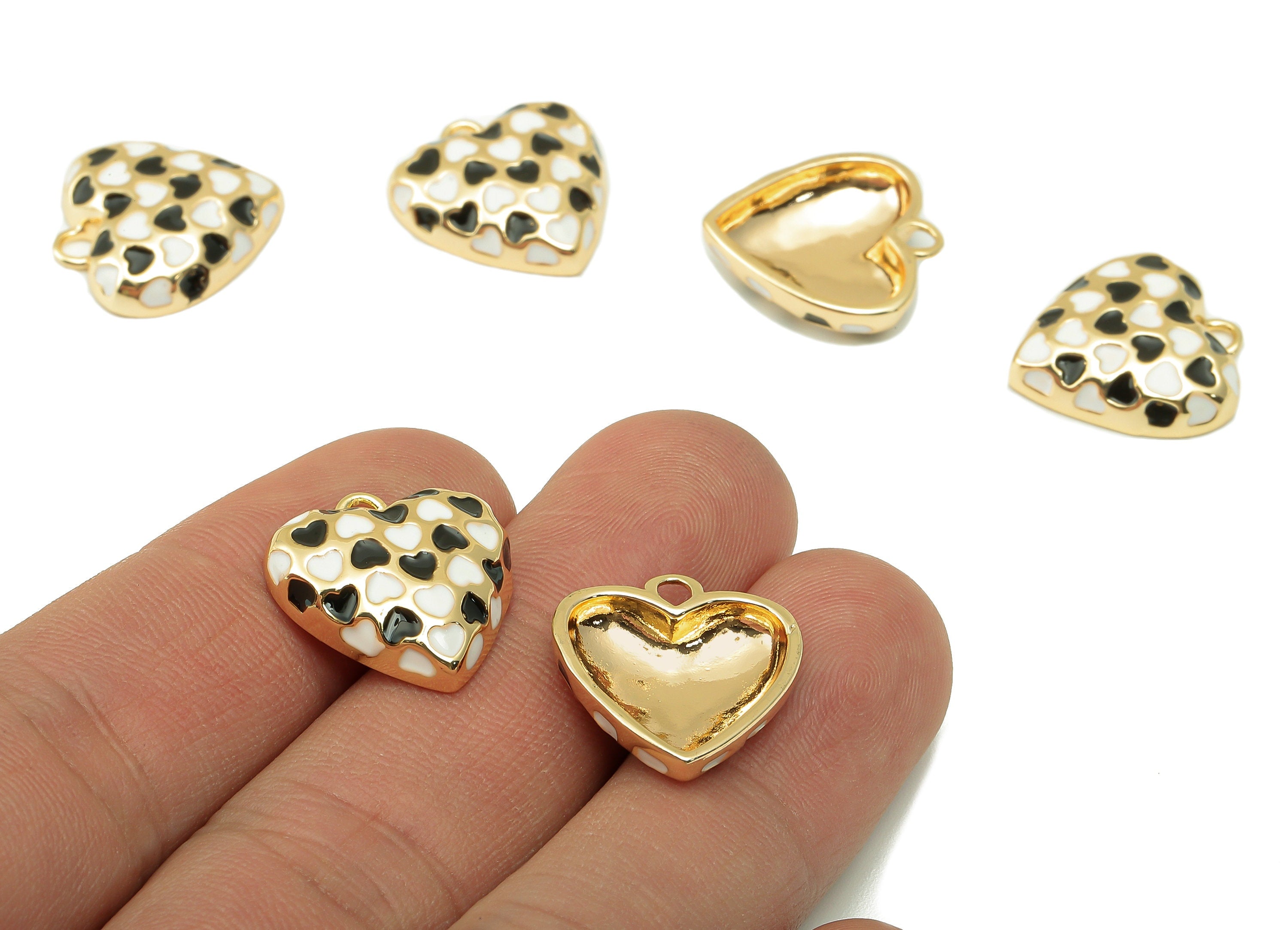 Brass Heart Earring Charm - Brass Heart Pendant - Heart Enamel Earrings - 18k Genuine Gold Plated Brass-Jewelry Making-18.22x17x2-RGP6598 - DOMEDBAZAAR