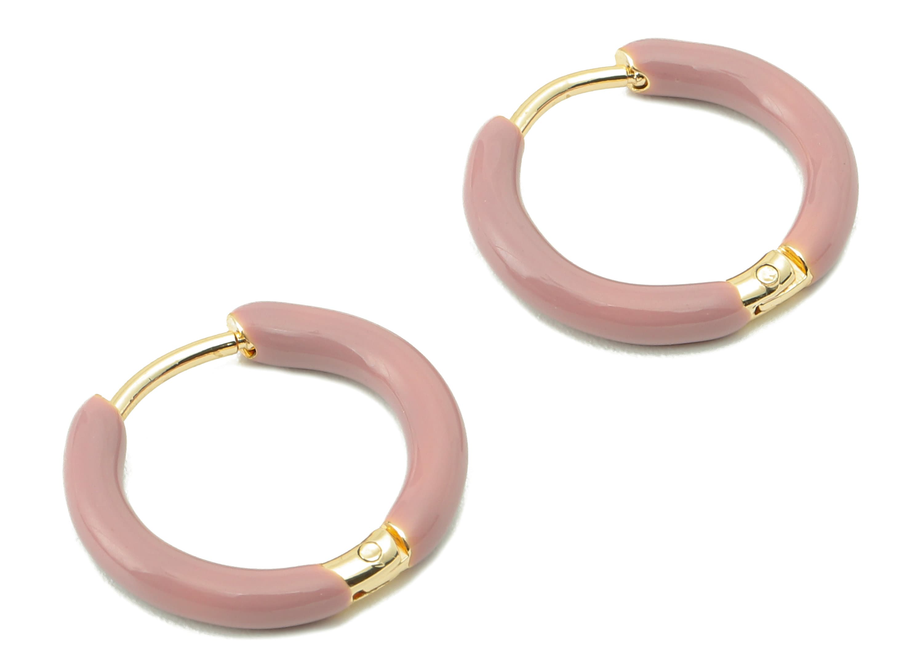 Stainless Steel Circle Earrings Clasps -Mini Pink Enamel Hoop Earrings -Huggie Hoop Clasp -18K Real Gold Plating-16.57x15.19x2.71mm-RGP5889C - DOMEDBAZAAR