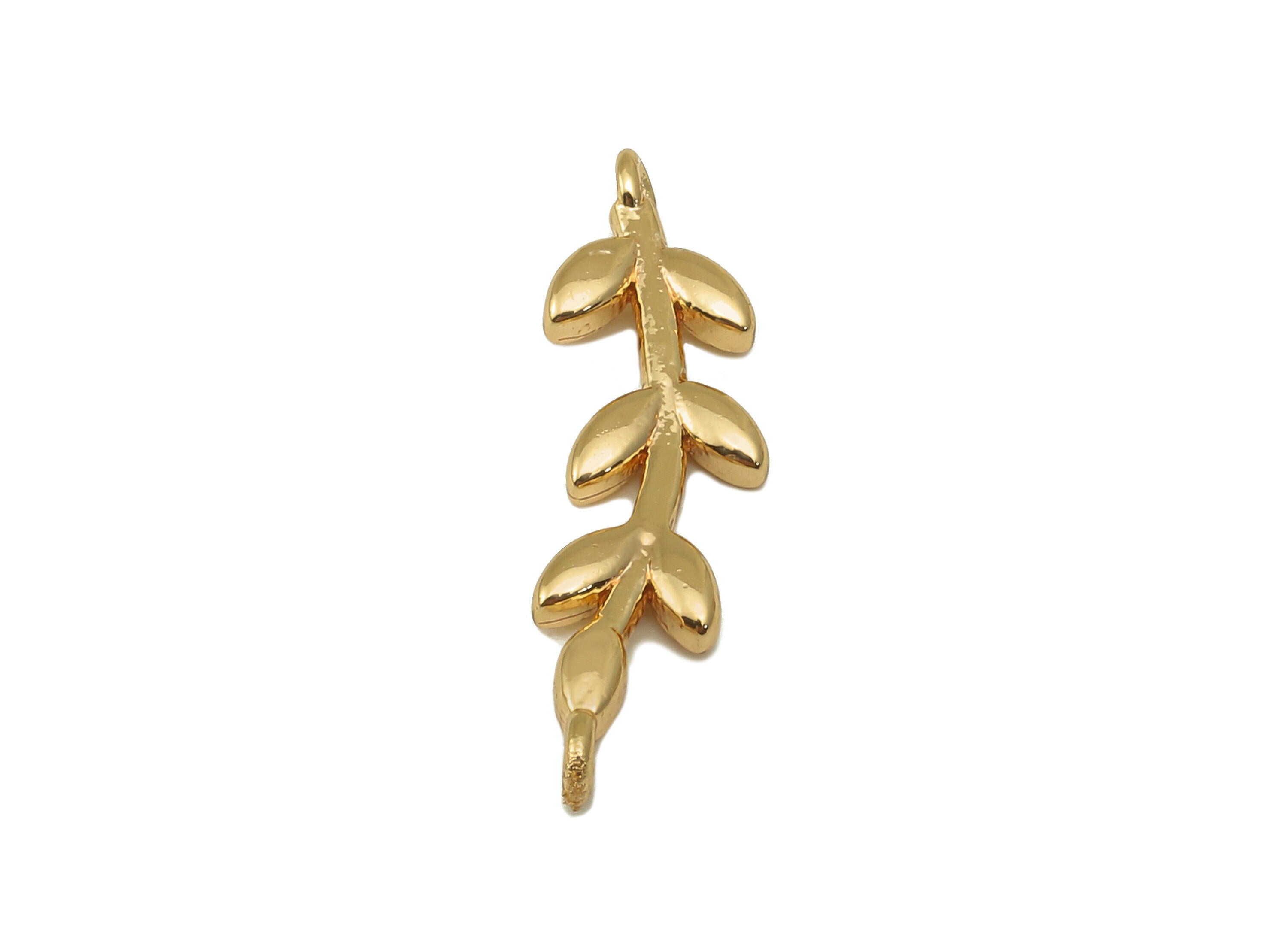 Brass Leaf Earring Charm - Brass Textured Leaf Pendant - Botanical Connector - For Necklace - 18K Real Gold-Plated - 22x6.4x1.8mm - RGP6617 - DOMEDBAZAAR