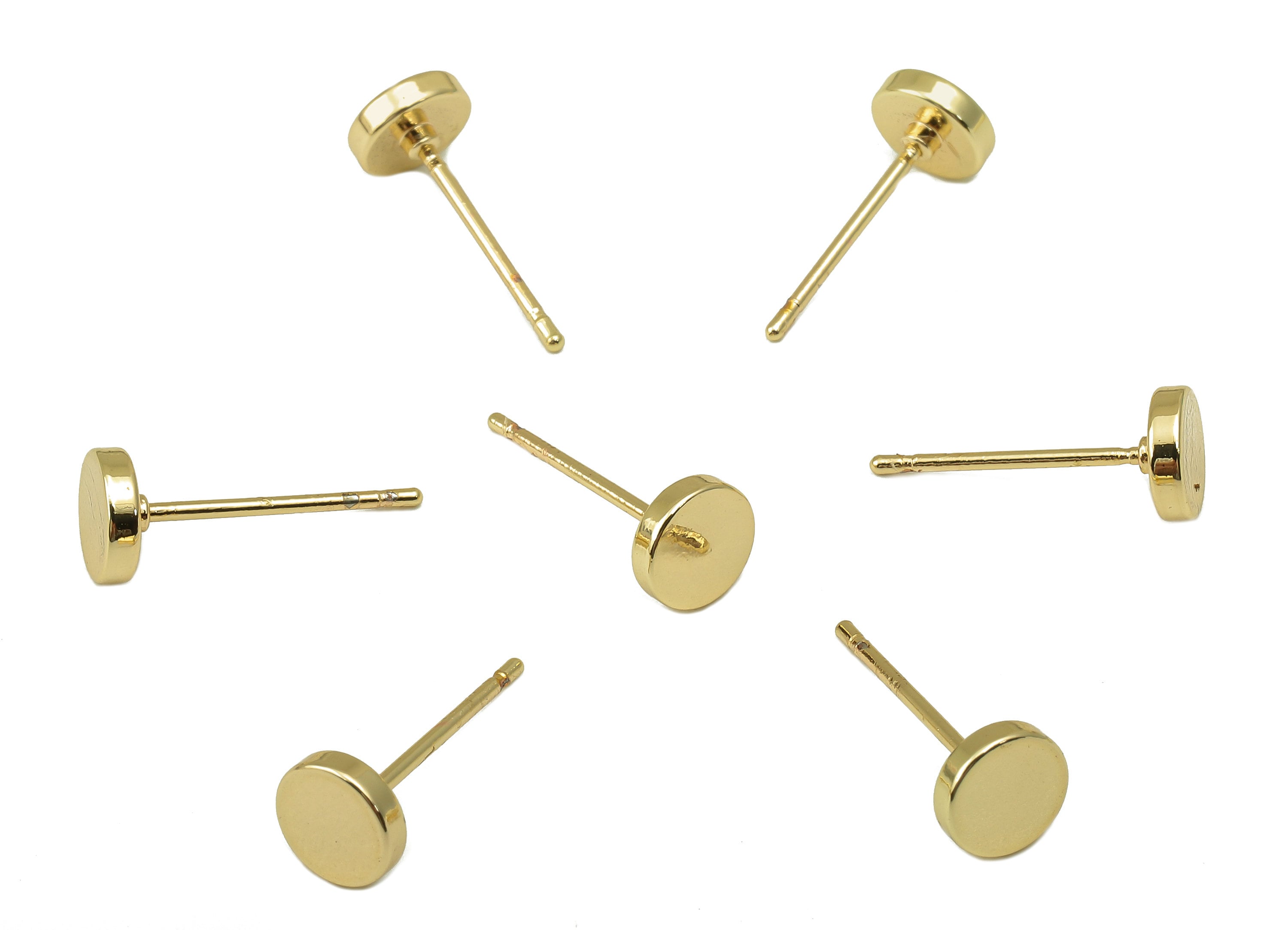 Brass Round Earring Stud - Smooth Round Earring Post - Cute Circle Stud Earrings- 18K Real Gold Plated - Steel Stud- 6x6x1.5mm- RGP5932G - DOMEDBAZAAR