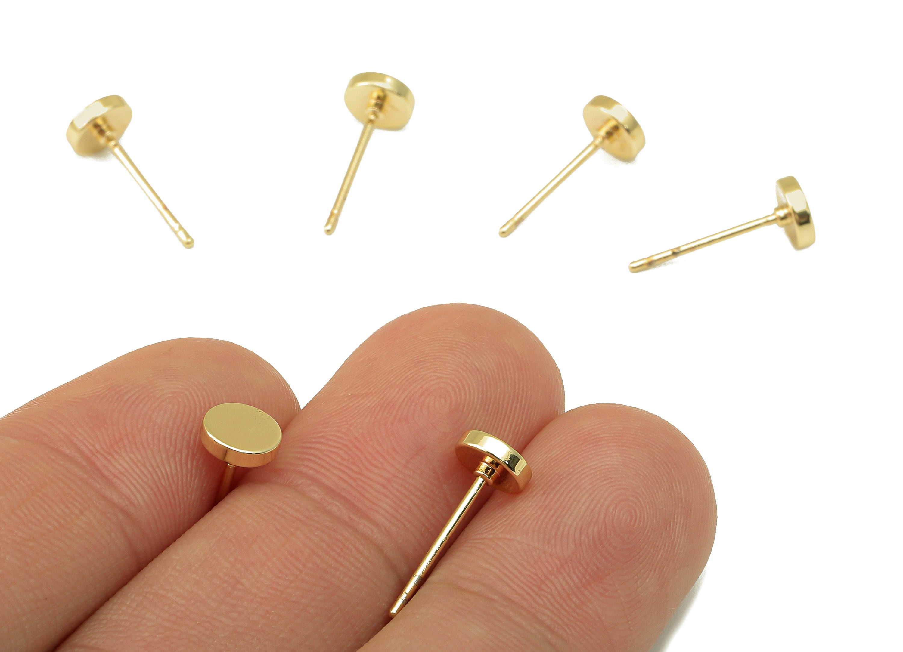 Brass Round Earring Stud - Smooth Round Earring Post - Cute Circle Stud Earrings- 18K Real Gold Plated - Steel Stud- 6x6x1.5mm- RGP5932G - DOMEDBAZAAR