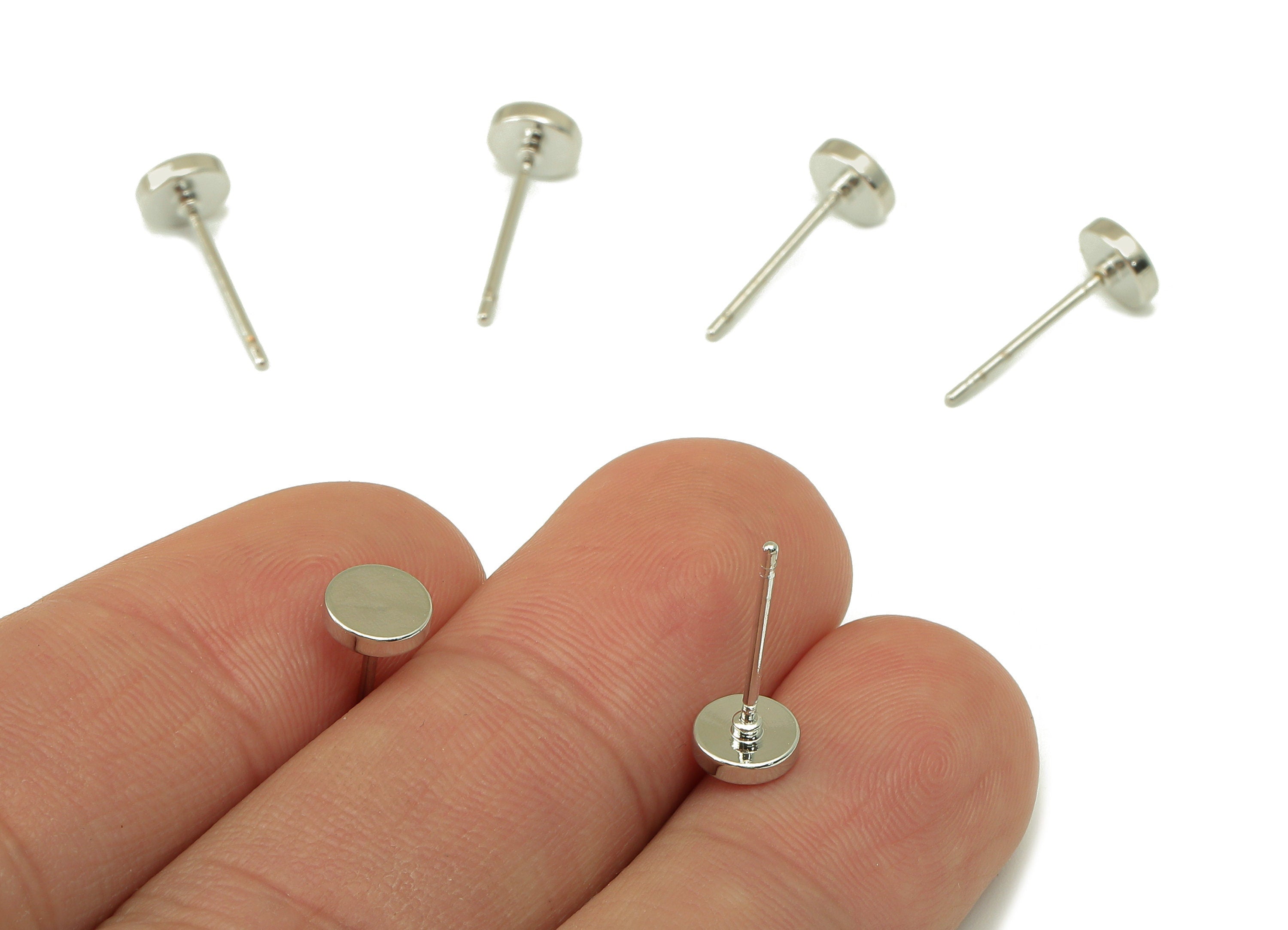 Silver Round Earring Stud - Smooth Round Earring Post - Cute Circle Stud Earrings- 18K Real White Gold Plated - 6x6x1.5mm- RGP5932S - DOMEDBAZAAR