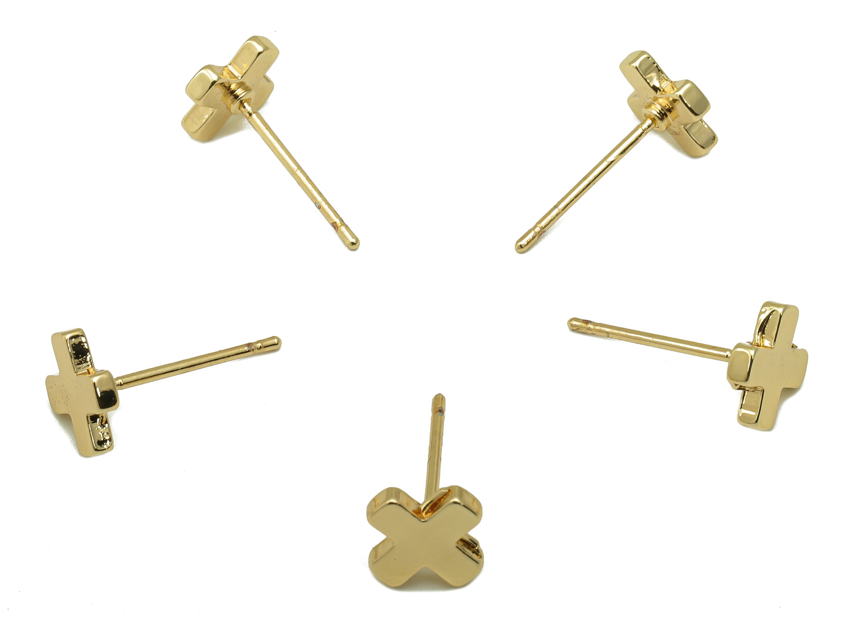 Brass Cross Earring Stud - Cross Earring Post - Stainless Steel Earring Post- 18K Real Gold Plated - Ear Stud-Findings- 7x7x1.5mm- RGP5933G - DOMEDBAZAAR