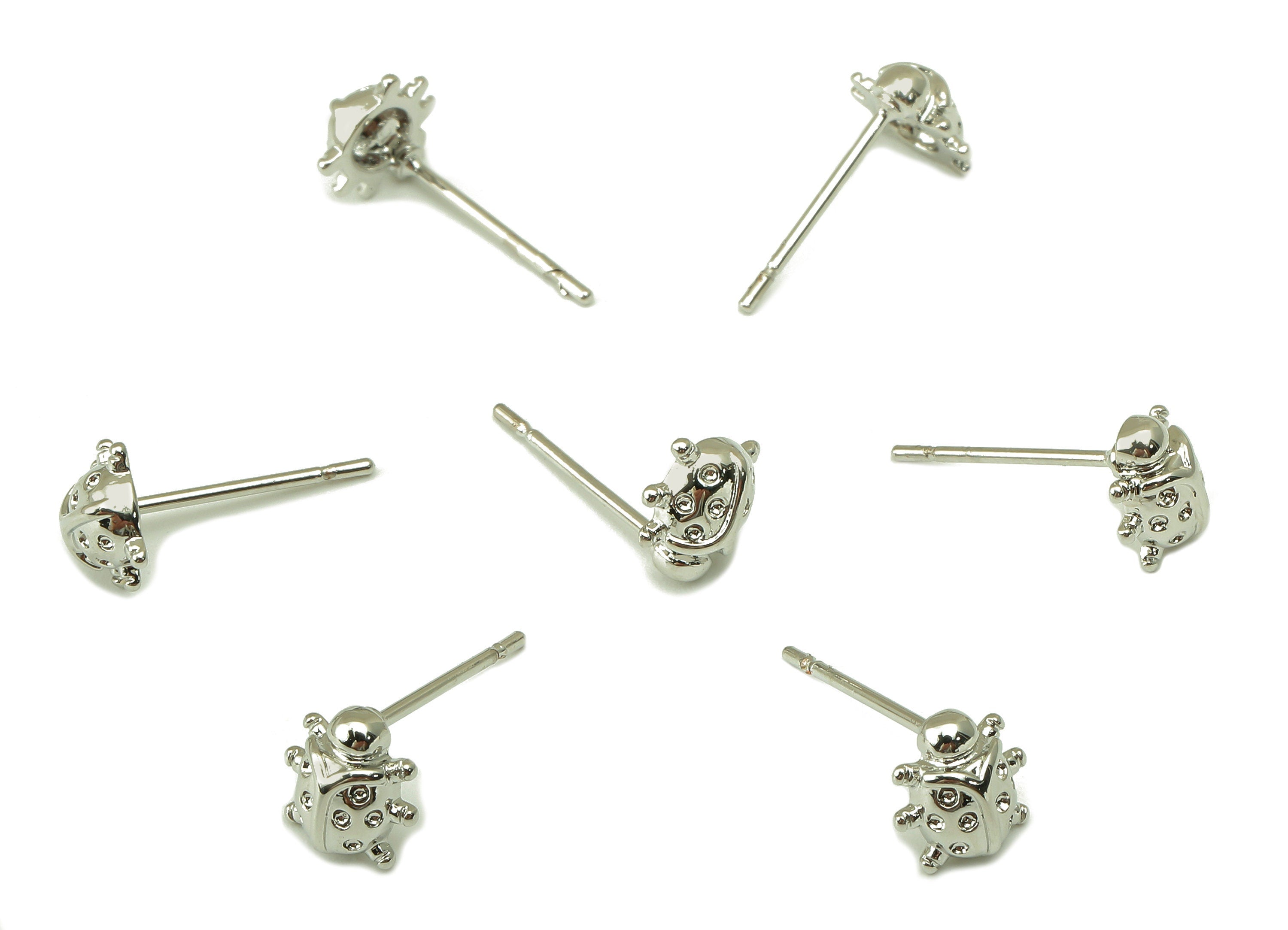 Silver Ladybug Earring Stud - Animal Earring Post - 18K Real White Gold Plated -Surgical Stud-Jewely Findings -7x7x3mm- RGP5936S - DOMEDBAZAAR